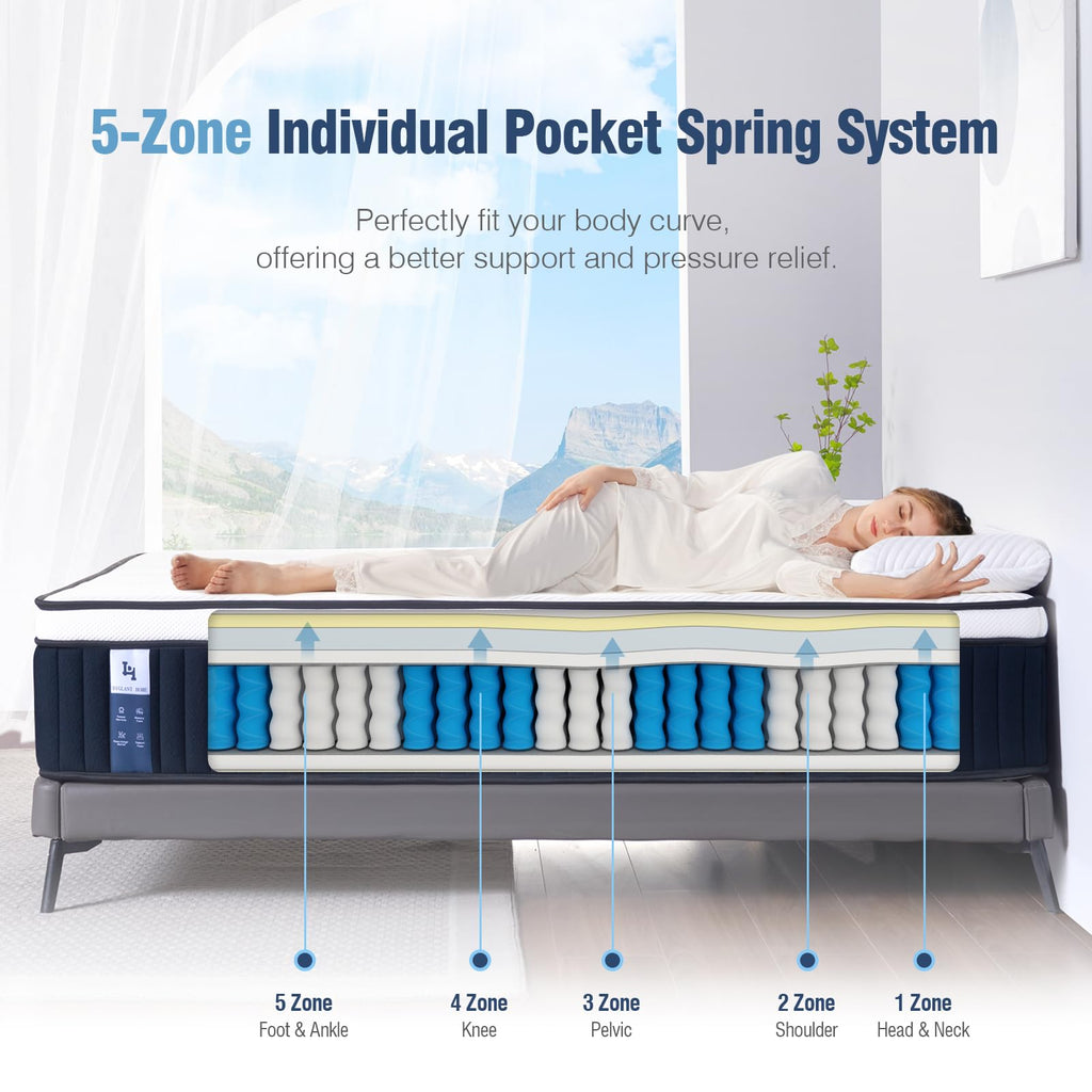 Queen Mattress, DIGLANT 14Inch Euro Top Memory Foam Hybrid Mattress, Medium Plush Feel Pocket Springs Queen Size Mattress for Pressure Relief, Edge Support Mattress in Box, CertiPUR-US, 60"*80"
