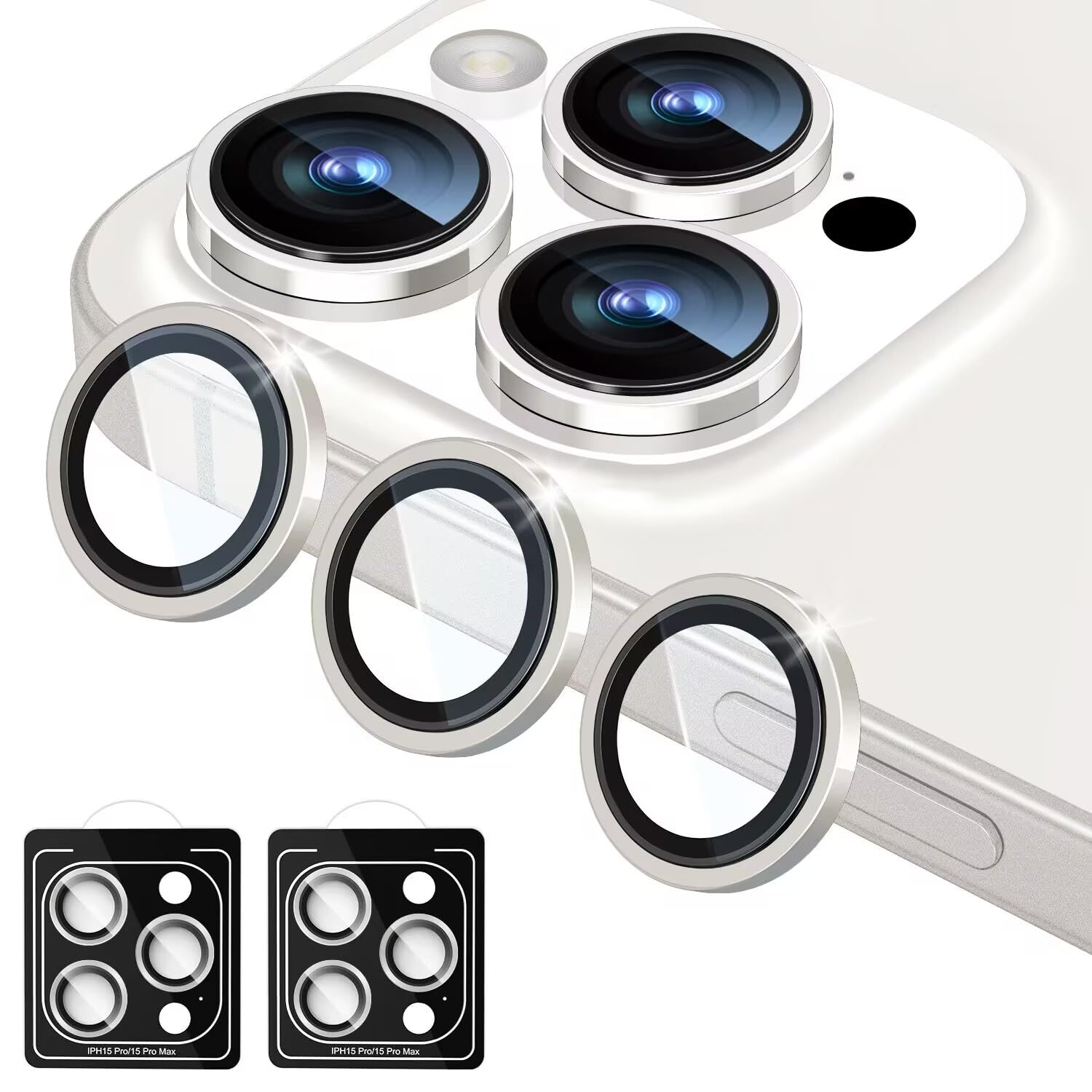Matekxy Glitter Camera-Lens Protector for iPhone-16 Pro-Max - 16 Pro Anti-Scratch Tempered Glass with Aluminum Edging, Cute Girly Metal Individual Bling Ring Cover for Women, Black Titanium