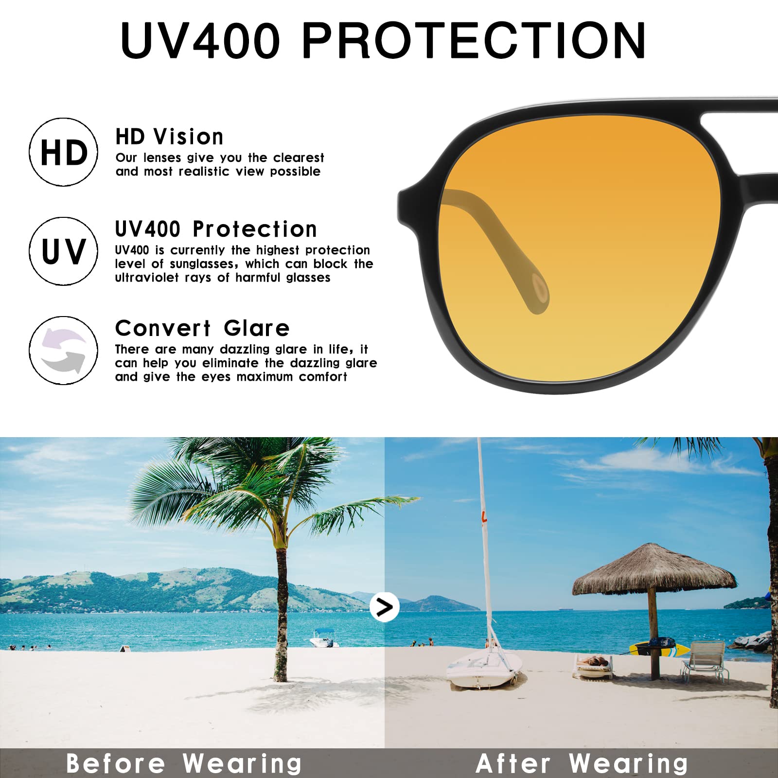 YDAOWKN Retro Square Aviator Sunglasses for Womens Mens Vintage 70s Double Bridge Sun Glasses