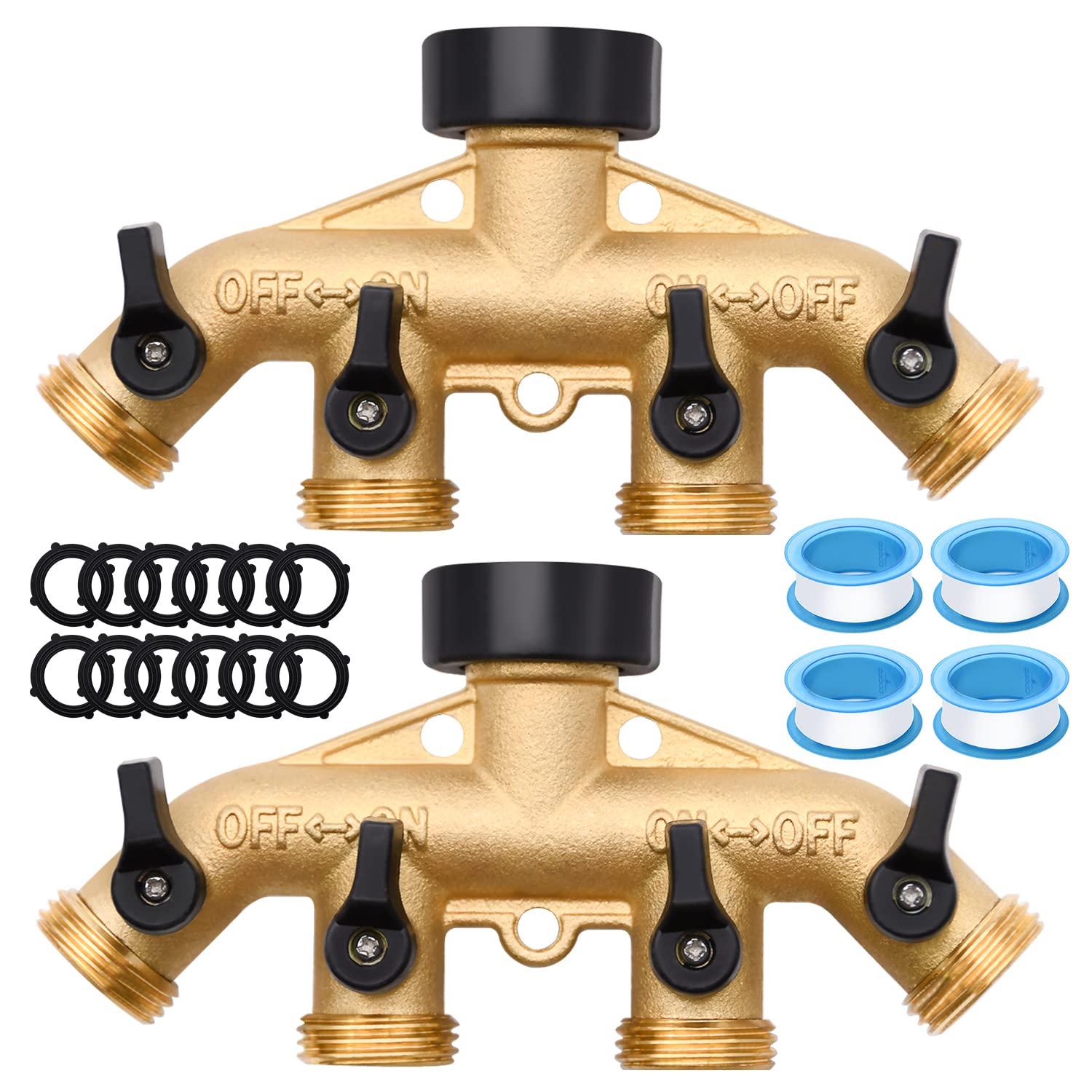 1/2/4 Pack 2 Way Hose Splitter, for 3/4" Hose Connector, with Rubber Washers & Tapes
