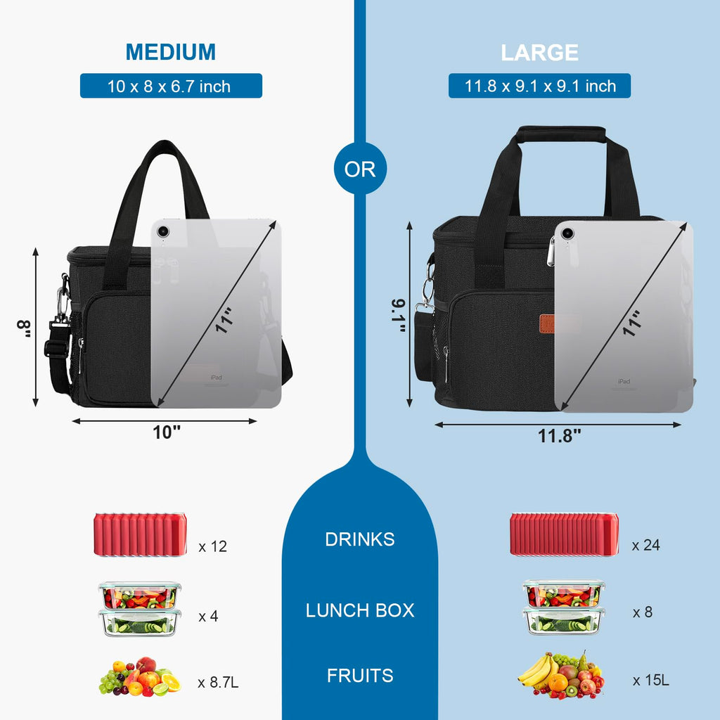 Femuar Lunch Bags for Women/Men, Insulated Lunch Bag for Work Office Picnic - Large Lunch Cooler Bag Leakproof Lunch Box with Adjustable Shoulder Strap for Adults - Grey (15L)