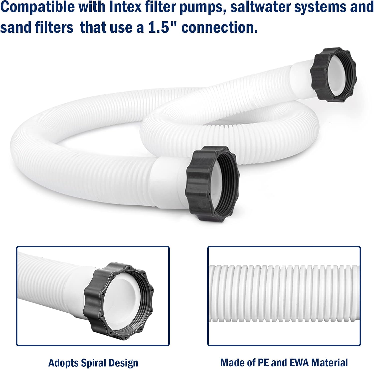 1.5" Pool Hose for Intex Filter Pump - 29060E Pool Hoses for Above Ground Pools, 1.5 Inch Pool Filter Hose for Coleman Intex Sand Filter Pumps & Saltwater Systems 59" Long (2 Pack)