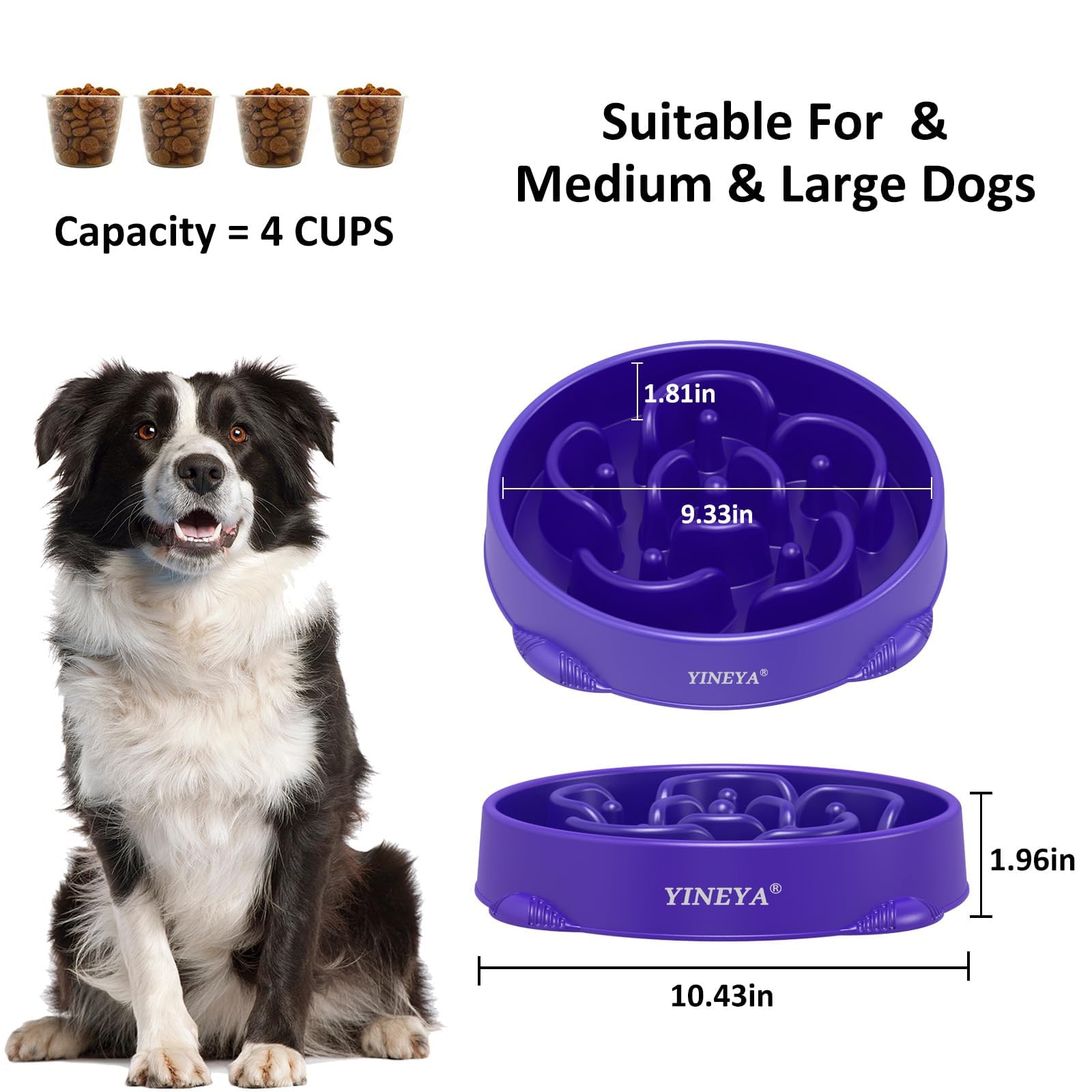 YINEYA 2PCS Anti-Choking Slow Feeder Dog Bowls Small Size Dog, Slow Feeder Cat Bowl, Supplies and Puzzle for Pet
