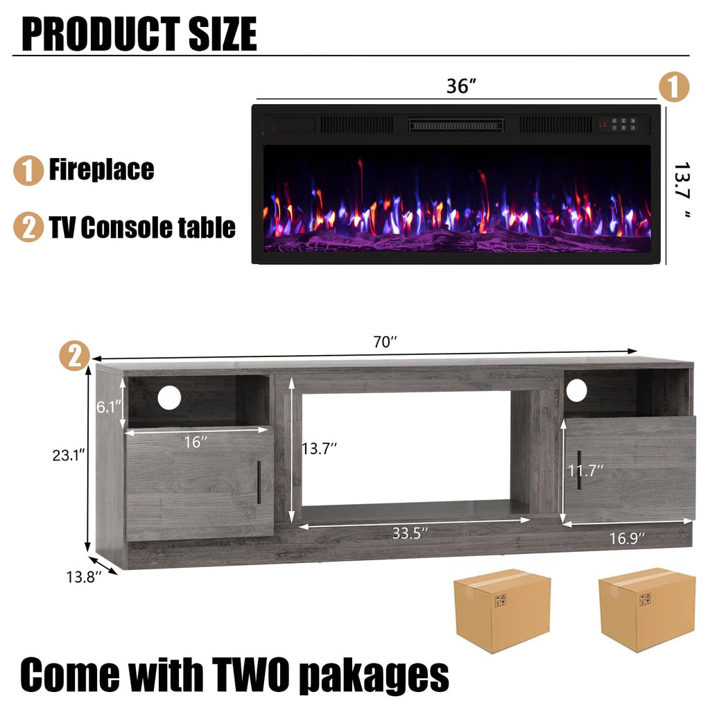 VITESSE 58 Inches Fireplace TV Stand for TVs up to 65 Inches Console with 18'' Electric Fireplace & Remote,Wooden Modern Entertainment Center for Living Room with LED Light Glass Shelves（Bei）