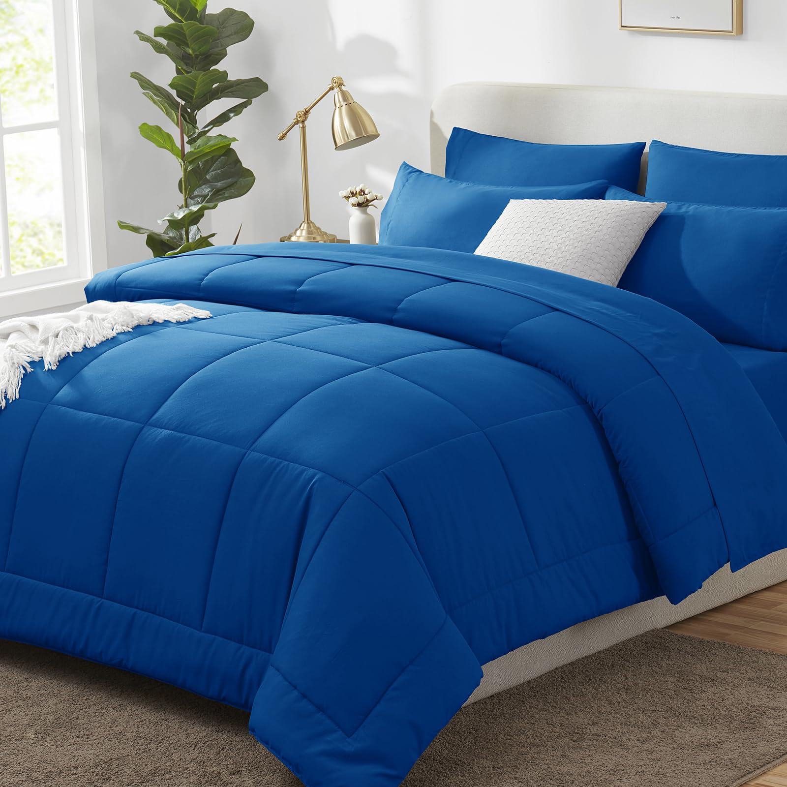 CozyLux Twin XL Comforter Set Baby Blue, 5 Pieces Twin Extra Long Bed in a Bag for College Dorm, All Season Bedding Set with Stitch Quilted Comforter, Flat Sheet, Fitted Sheet, Pillowcases