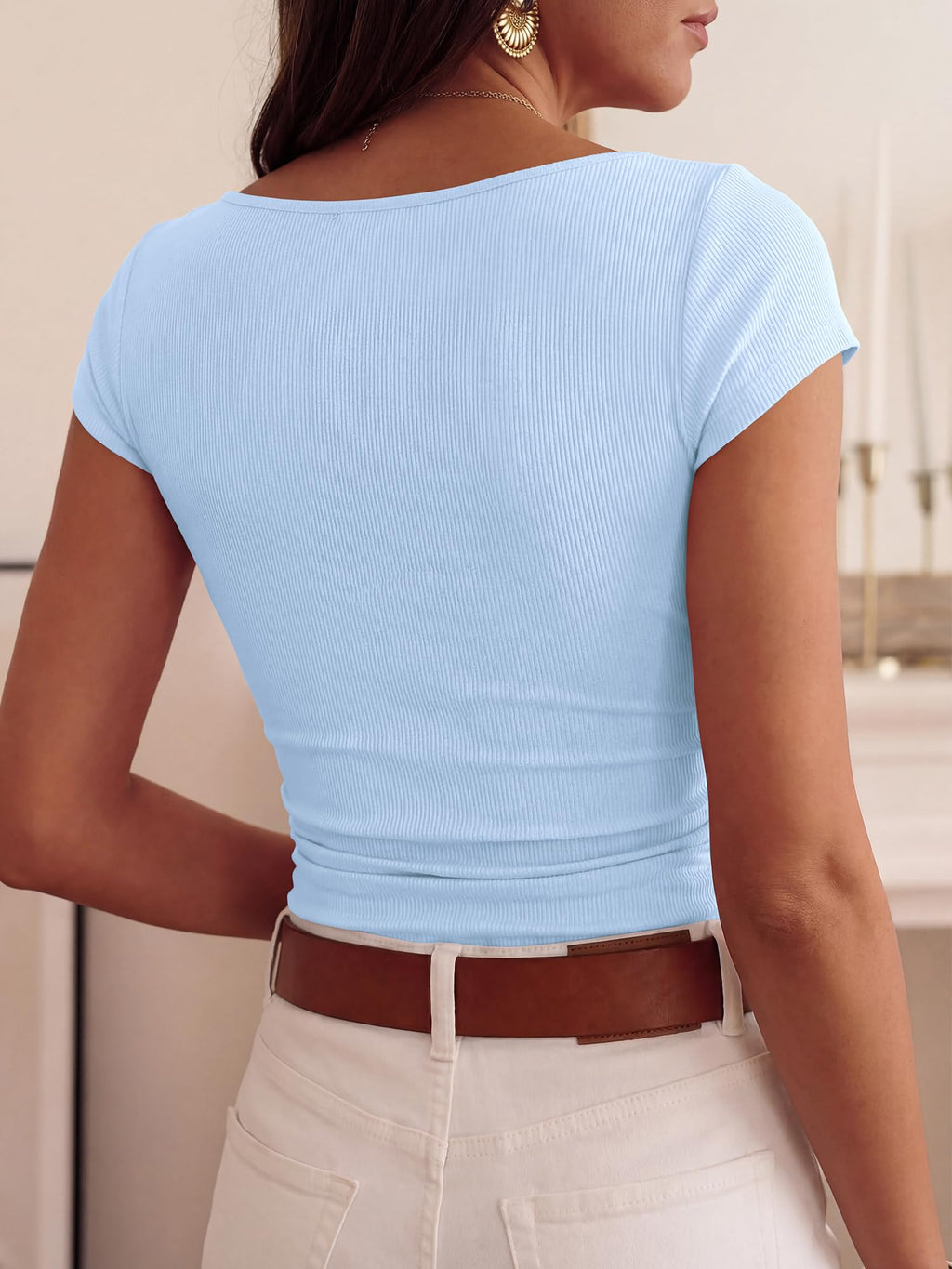 BTFBM Womens Summer Tops 2026 Ribbed T Shirts Crew Neck Short Sleeve Stretchy Ruched Slim Fit Workout Going Out Top
