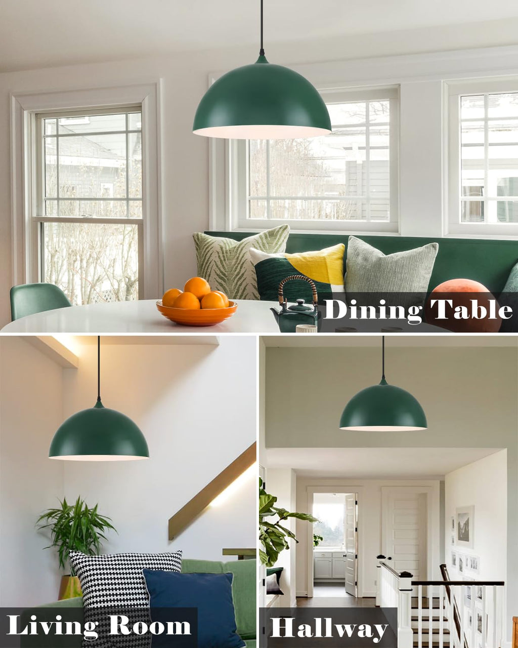 White Pendant Lights, 11.8 inch Pendant Lights Kitchen Island, Farmhouse Pendant Light Fixtures (White Inside), Industrial Pendant Lighting for Dining Room, Bedroom, Hallway (1 Pack)