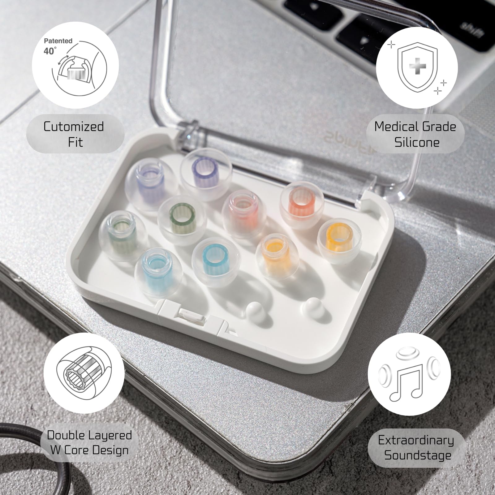 SpinFit W1 for IEM - S - Patented Medical-Grade Silicone Ear Tips, Double W-Shaped Tube Core, More Stability