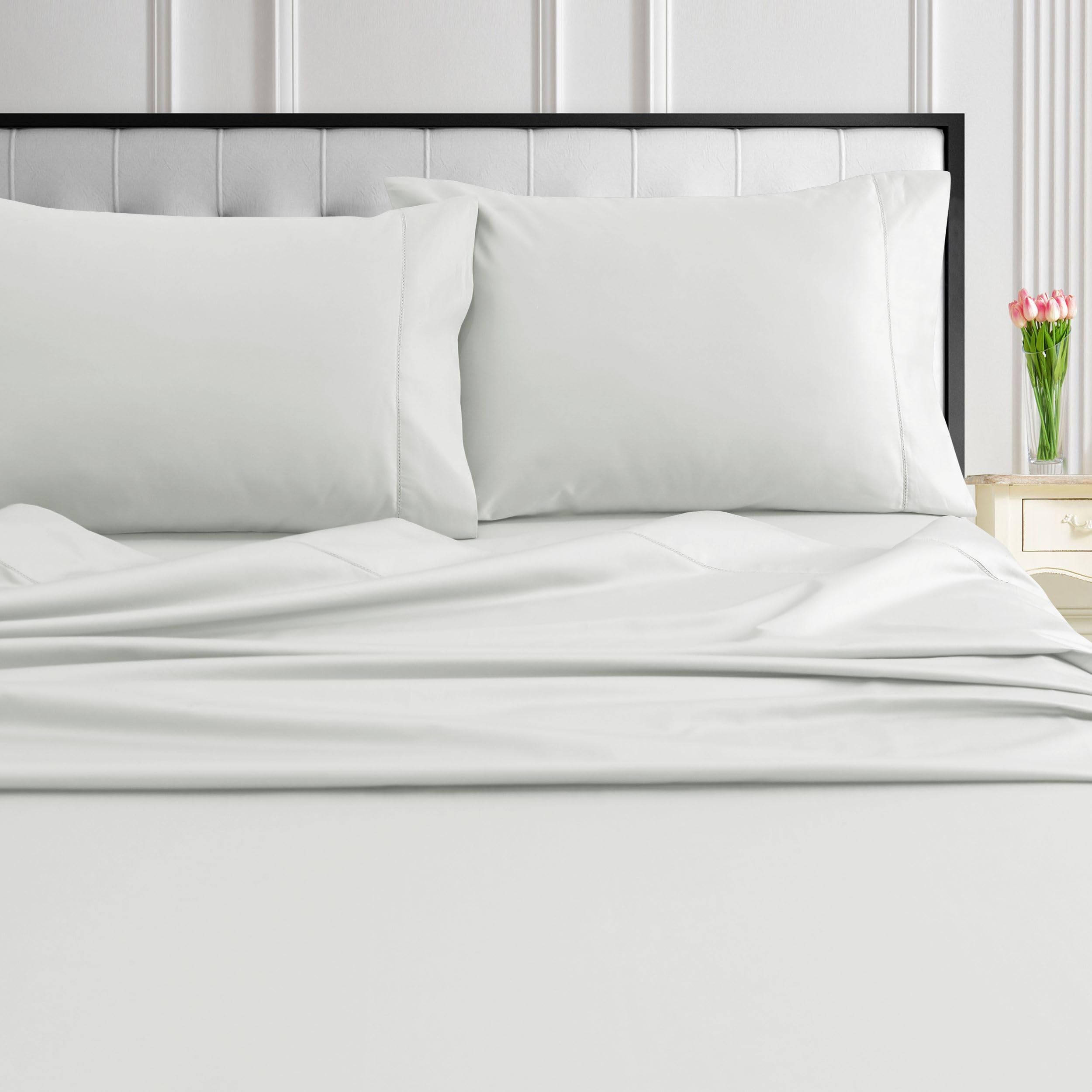 Tribeca Living 1000 Thread Count Egyptian Cotton Sheets King Size - Silky Smooth Sateen Weave for Luxurious Sleep - 22 Inch Deep Pocket 4-Piece Set in Classic Blue