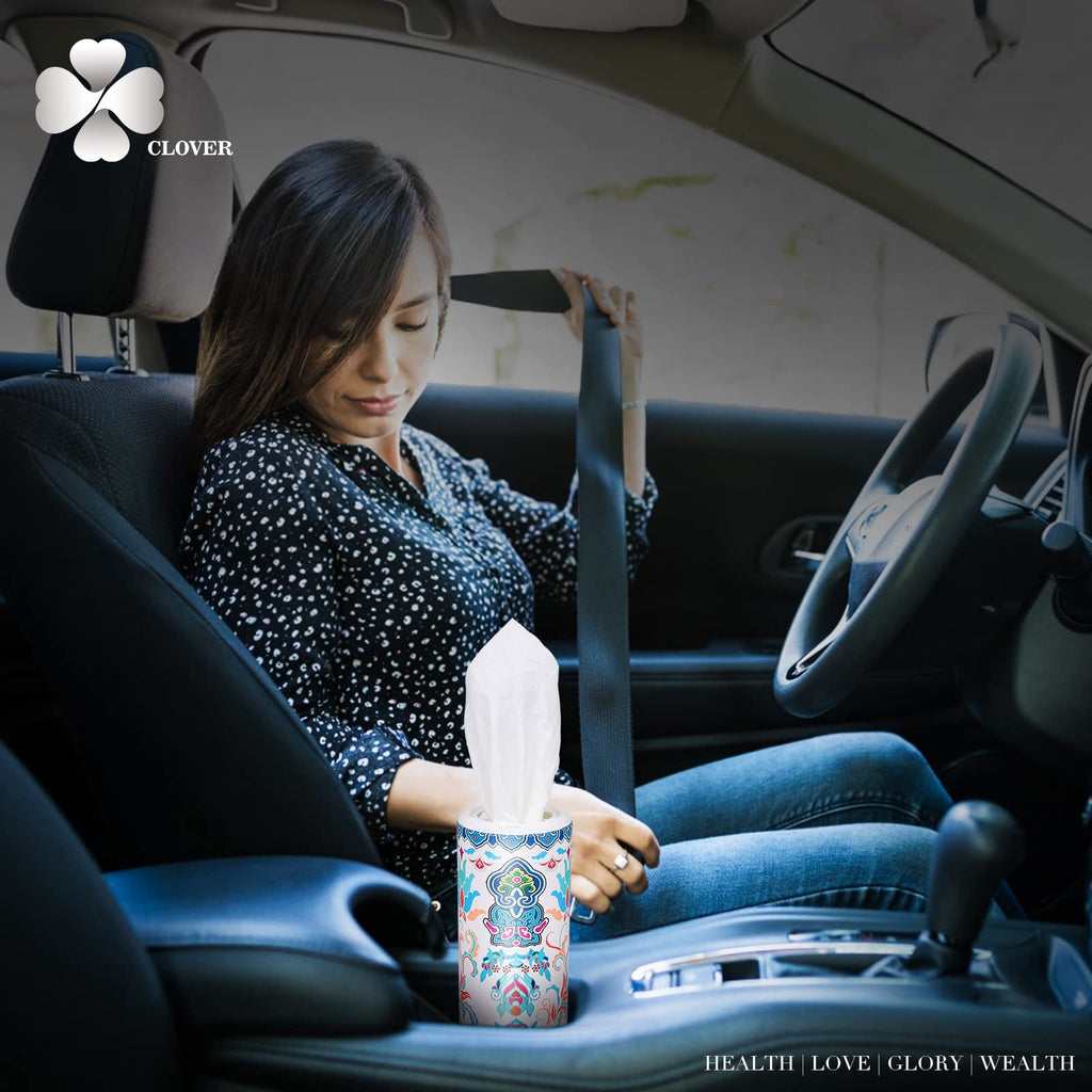 Car Round Canned Tissue Box Cup Holder Facial Tissues,Cylinder Tube Face Towel,4 Canister 3-Ply Car Napkins for Travel Tissue Bulk Fit Home,Office,School by CLOVER