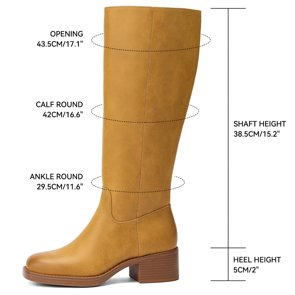 DOBOLIN Wide Calf Knee High Boots for Women Tall Fall Boots Square Toe