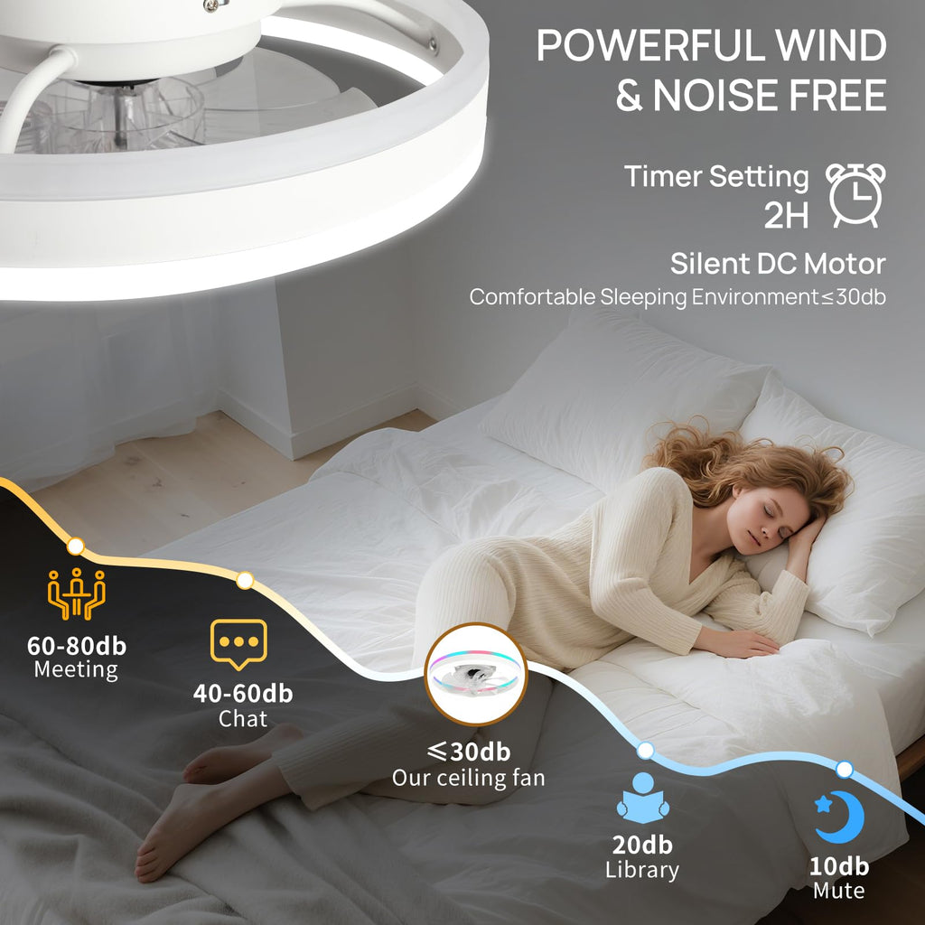 16 Inch RGB Low Profile Ceiling Fans with Lights, Modern Flush Mount Fandelier Chandelier Fixture, Remote & APP Control, Black LED Ceiling Fan Light for Bedroom, Living Room, Kitchen Indoor
