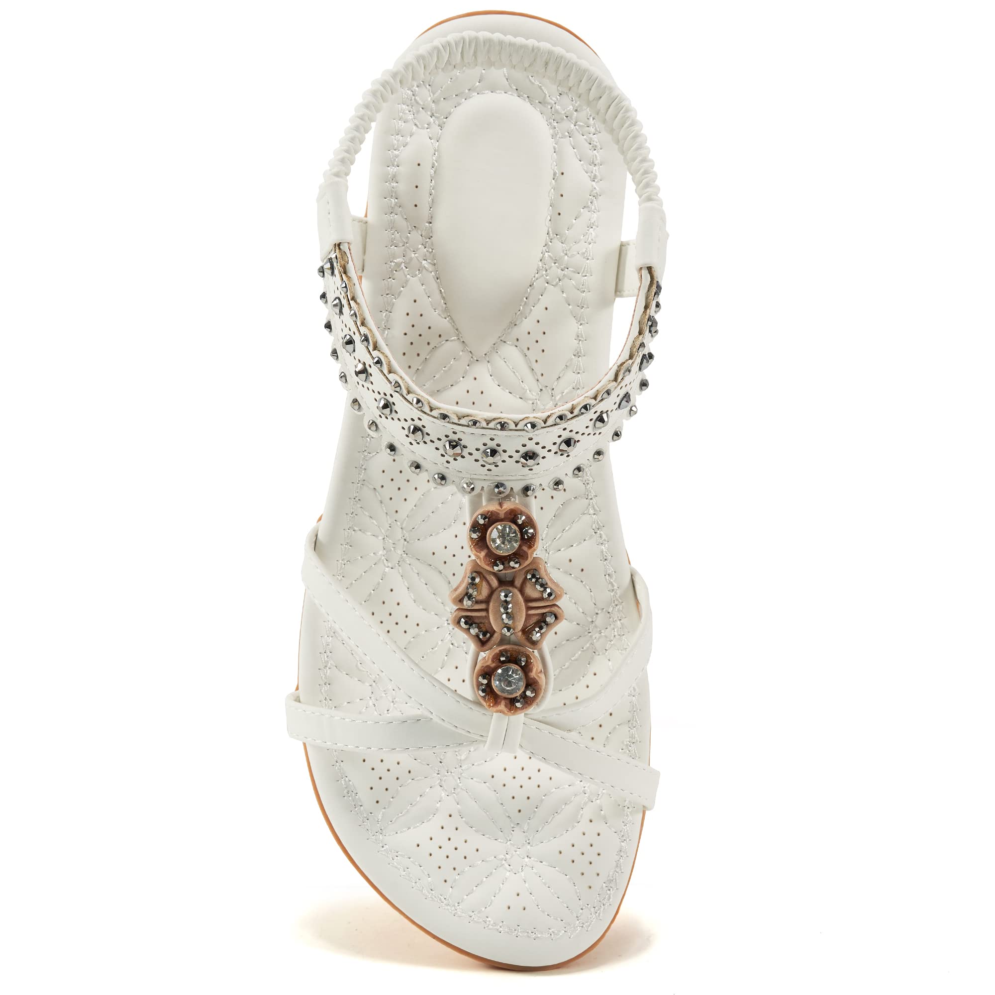 Alicegana Womens Sandals Shoes Comfort Walking with Non Slip on Casual Summer 2026 Shoes Dress Ankle Elastic Jeweled Bohemian Flats Vacation Wedding