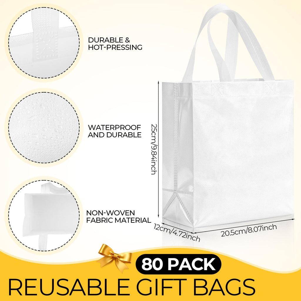 Eccliy 80 Pcs Reusable Gift Bags Set Glossy Grocery Gift Tote Bag with Hadnle for Wedding, Father's Day, Graduation, Summer Event (10 x 8 x 4.7 Inch,Black)