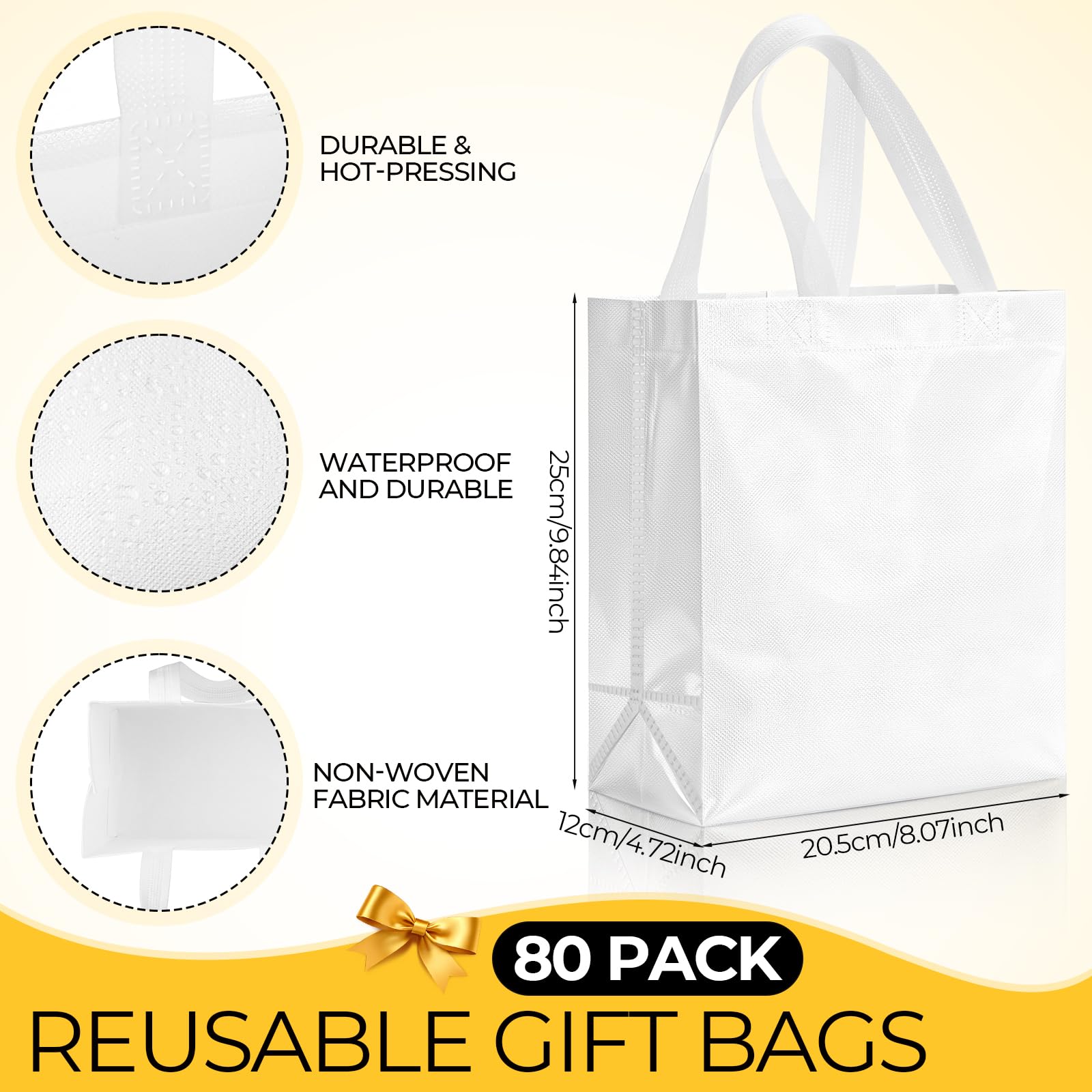 Eccliy 80 Pcs Reusable Gift Bags Set Glossy Grocery Gift Tote Bag with Hadnle for Wedding, Father's Day, Graduation, Summer Event (10 x 8 x 4.7 Inch,Black)