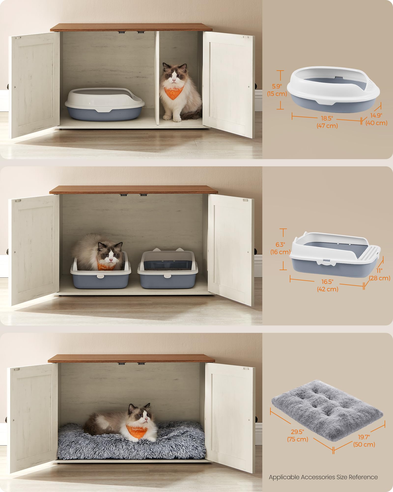 Feandrea Cat Litter Box Enclosure, Litter Box Furniture Hidden, Indoor Cat House, End Table, 27.6 x 19.7 x 19.7 Inches, Heather Greige UPCL022K01