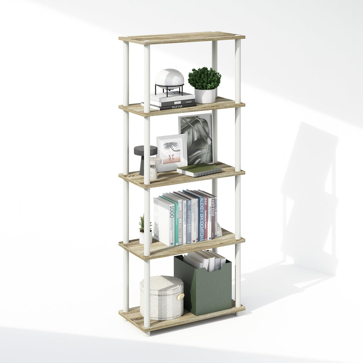 Furinno Turn-N-Tube Book Shelf, 4-Tier Bookshelf, Bookcase with Multipurpose Compact Display Rack, 11.6 x 23.6 x 43.2, for Living Room, Bedroom, Home Office, Americano/Black