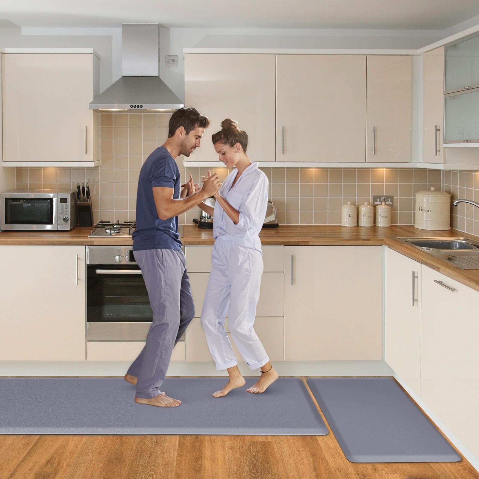 HappyTrends 2 PCS Kitchen Mat Cushioned Anti-Fatigue Floor Mat, Heavy Duty Ergonomic Comfort Foam Standing Mat, Waterproof Non-Slip Kitchen Rugs for Home, Office, Laundry,Black