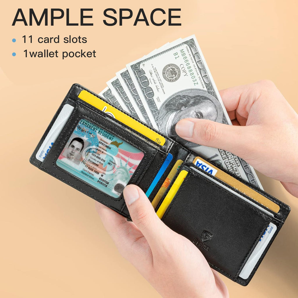 GSOIAX Slim Wallet for Men Rfid Blocking Leather Bifold Front Pocket Carbon Fiber Men's Money Clips Credit Card Holder With Gift Box