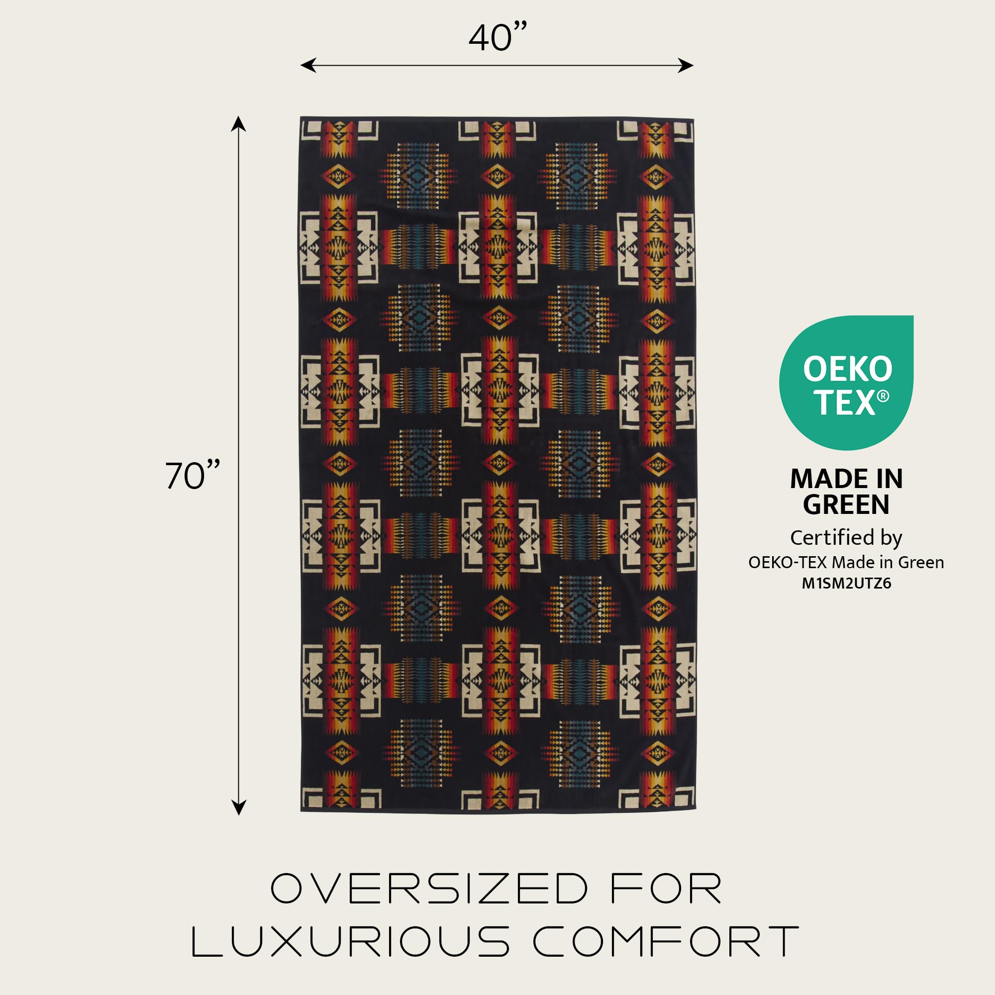 Pendleton Oversized Jacquard Spa Towels, 40 x 70 inches Bath Towels, 100% Cotton, Soft and Quick Dry for the Beach, Hot Tub, Pool - Highland Peak Aqua