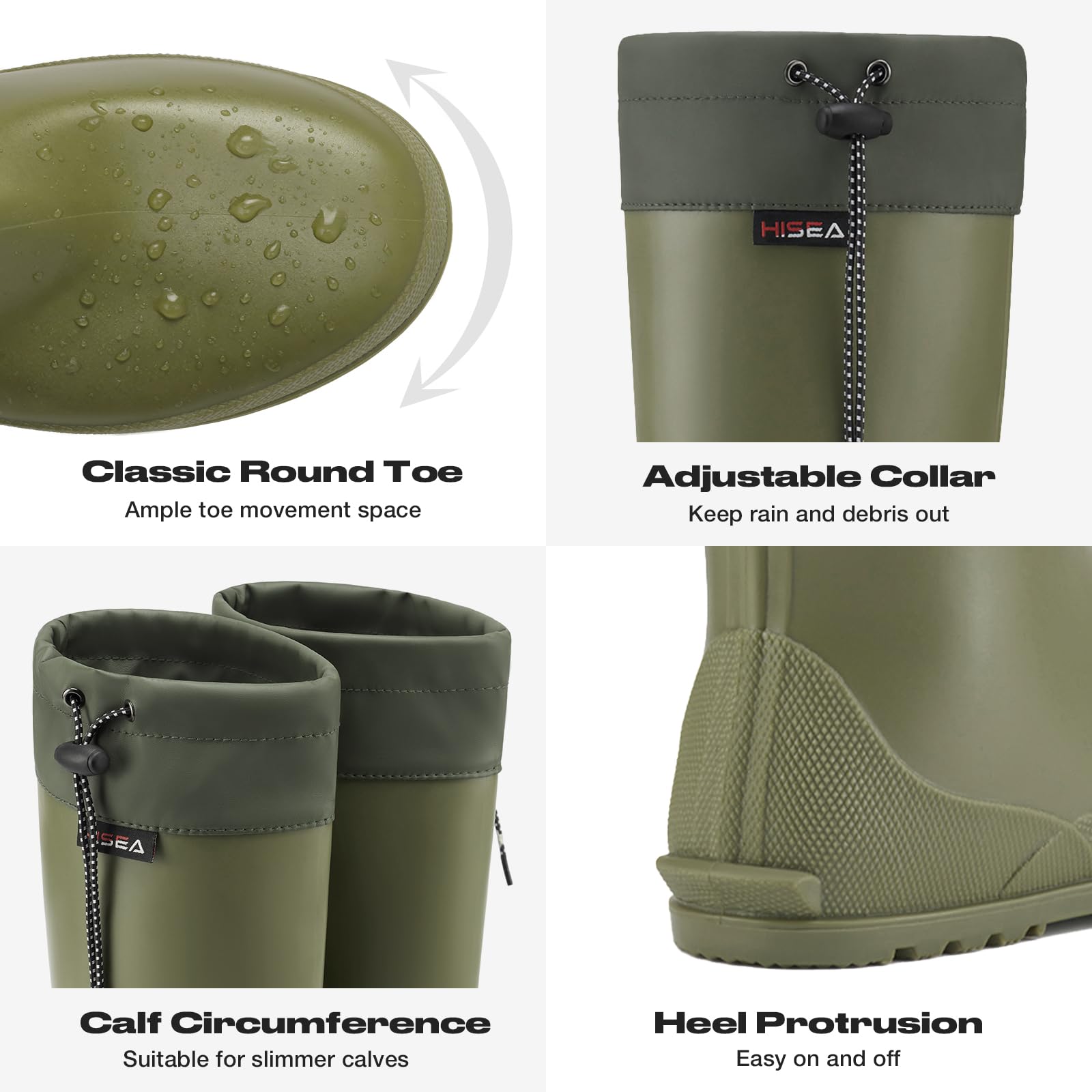 HISEA Women's Rain Boots, Waterproof Knee High Garden Shoes for Yard Work,Packable Slim Fit Rubber Mud Boots, Lightweight Outdoor Footwear for Travel