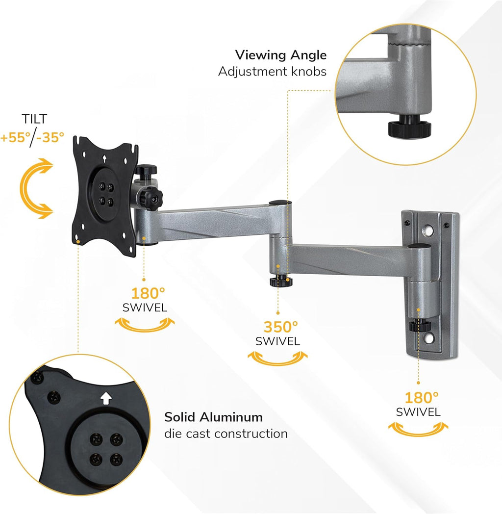 Mount-It! Locking RV TV Mount with Dual Wall Plates & Quick Release | Full Motion Rust-Resistant Aluminum Arm for Indoor & Outdoor Use in Camper, Trailer, RV | 13-42 Inch Screens, VESA 200 Compatible