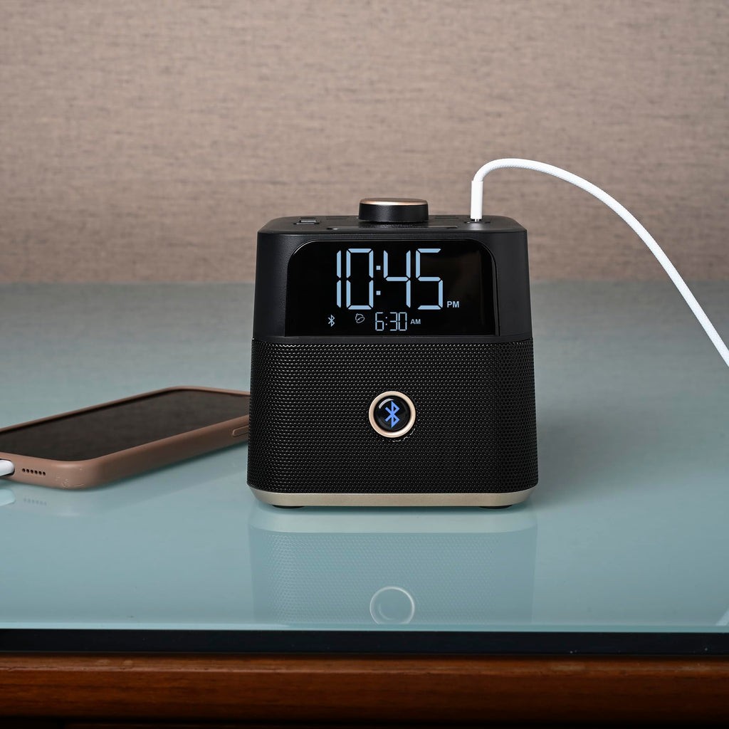 Brandstand | CubieBlue | User Friendly & Convenient Alarm Clock Charger | 2 USB Ports | 2 Tamper Resistant Sockets | Brandstand Bluetooth Speaker