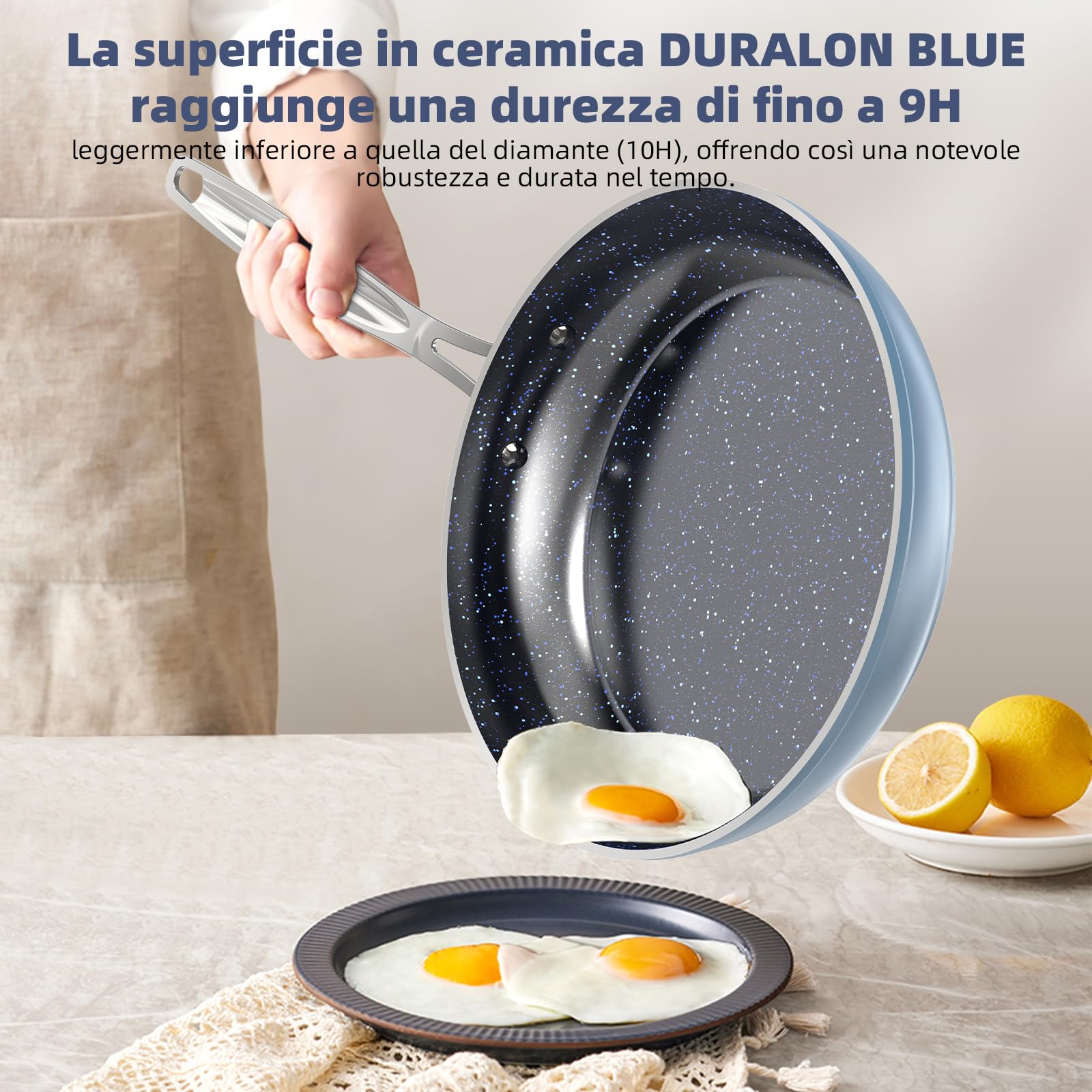 Nuwave Healthy Duralon Blue Ceramic Nonstick Cookware Set, Diamond Infused Scratch-Resistant, PFAS Free, Dishwasher & Oven Safe, Induction Ready & Evenly Heats, Tempered Glass Lids & Stay-Cool Handles