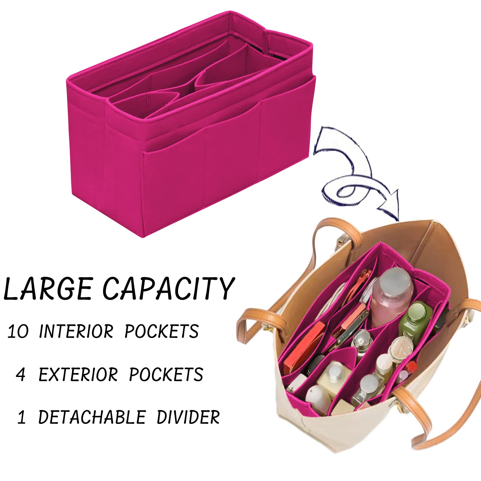 DailyPlus Purse Organizer Insert Felt Bag Organizer Handbag Organizer Insert Bag In Bag Organizer for Tote Purse Bag 14 Pockets Beige Small