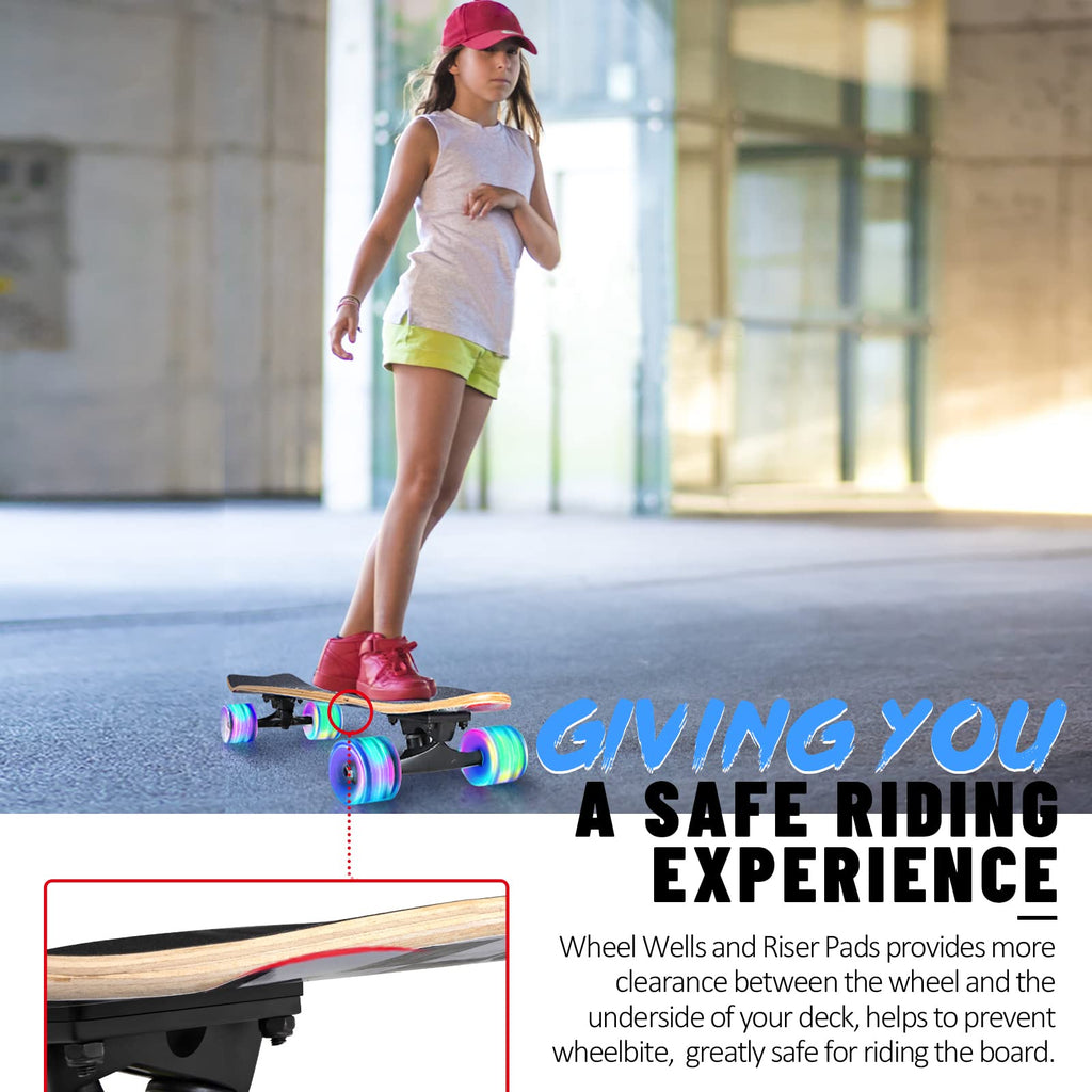 BELEEV Cruiser Skateboards for Beginners, 27 x 8 inch Complete Skateboard for Kids Teens Adults, 7 Ply Canadian Maple Double Kick Deck Concave Skateboard with Skate T-Tool