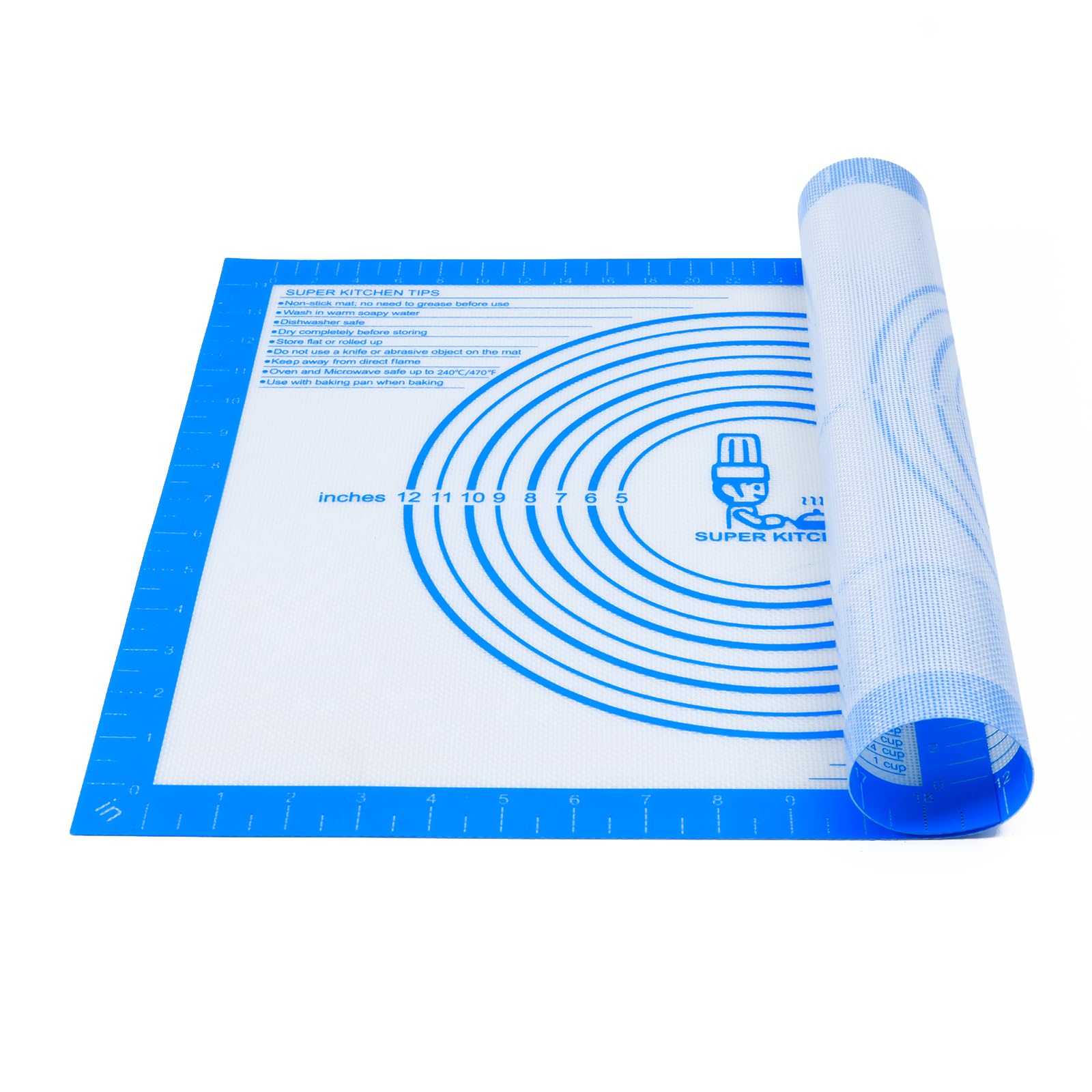 Nonstick Silicone Pastry Baking Mat Large with Measurements 16''By 20'' for Silicone Baking Mat, Counter, Dough Rolling/Pie Crust Pad By Folksy Super Kitchen (16×20, Blue)