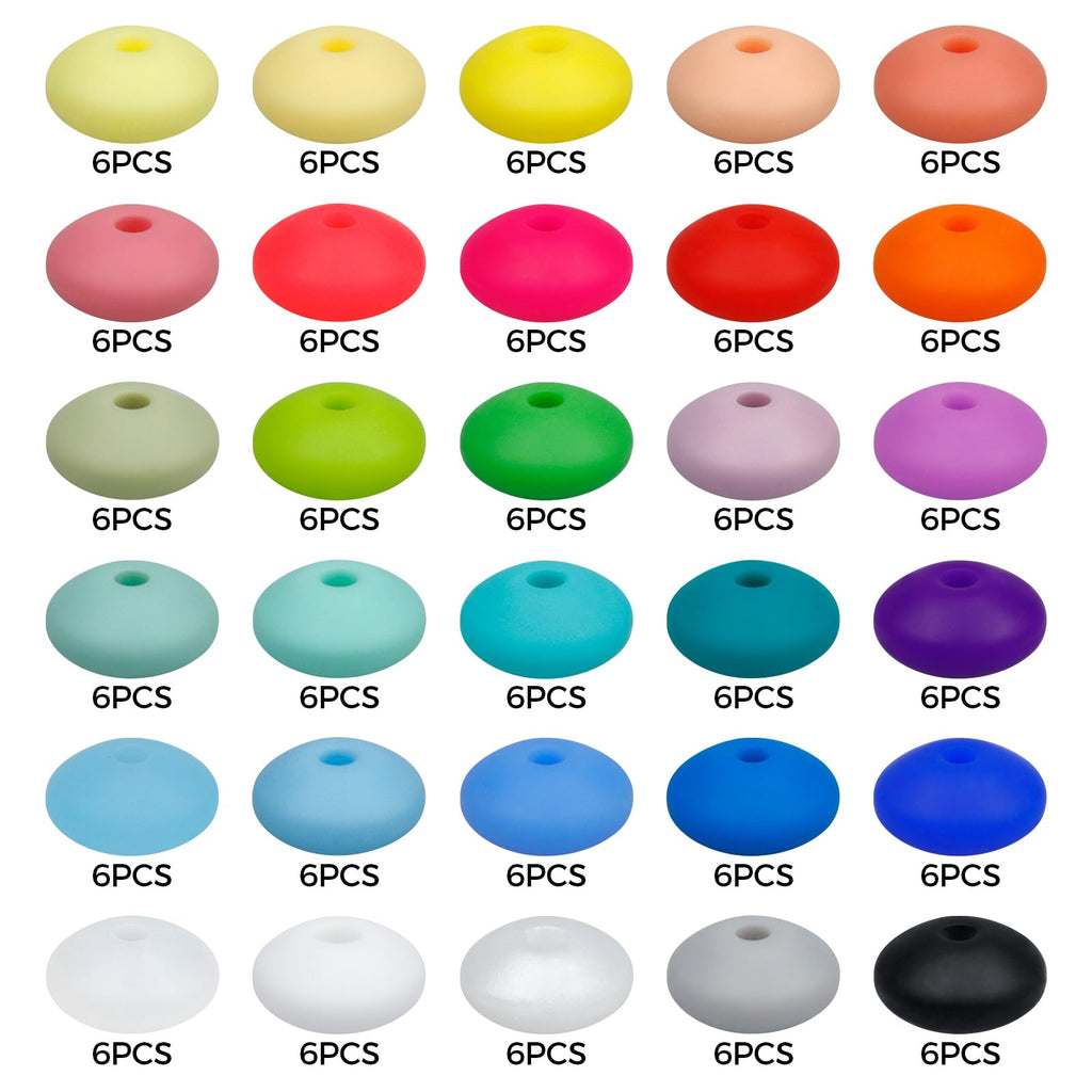 FIVEIZERO 180PCS Silicone Lentil Beads,12mm Spacer Beads | Flexible Silicone, 2mm Hole Design, Easy to Thread, Fade Resistant, Easy to Clean
