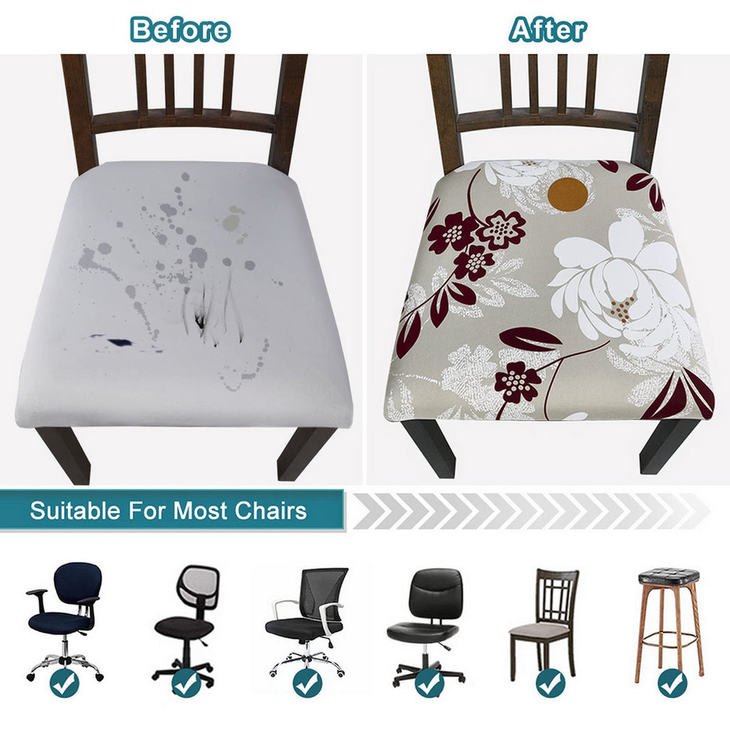 SearchI Seat Covers for Dining Room Chairs Stretch Printed Chair Seat Covers Set of 2, Removable Washable Upholstered Chair Seat Protector Cushion Slipcovers for Kitchen, Office(Ball Flower)
