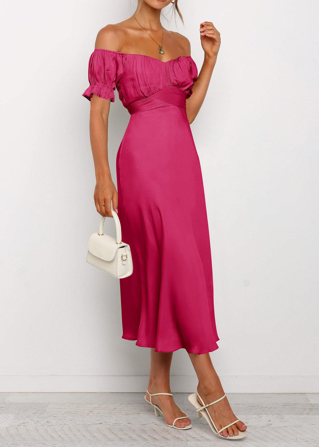KIRUNDO Women's 2026 Spring Summer Satin Wedding Guest Midi Dress Off The Shoulder Wrap Party Cocktail Formal Prom Dresses