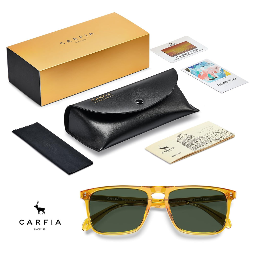 CARFIA Retro Polarized Sunglasses for Men UV Protection Hand-crafted Acetate Frame Fashion Cool Sun Glasses CA53572