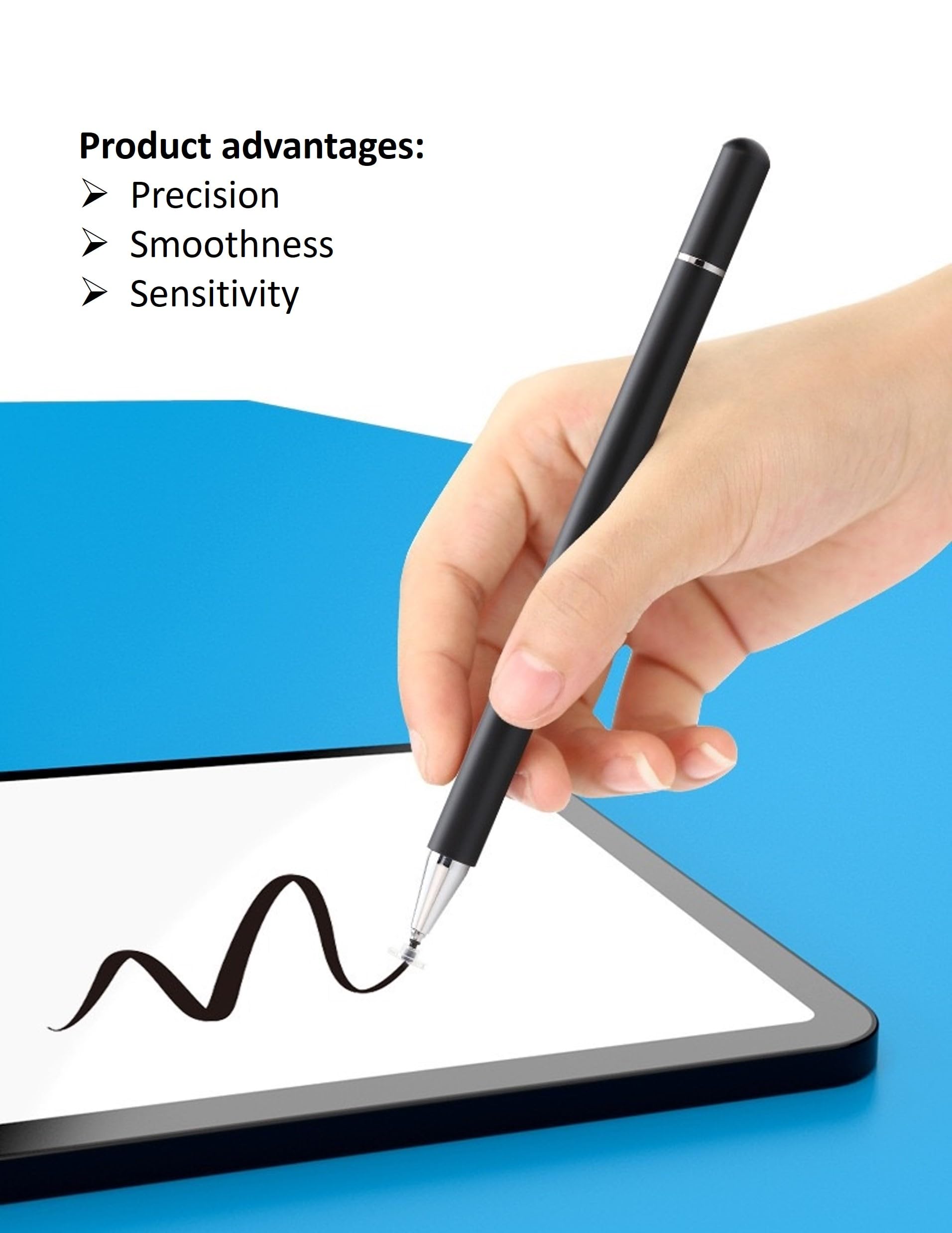 3-in-1 Stylus Pen for Samsung Galaxy Tab A11/A11+/A9+/A9/A8/A8 Plus/A7/A7 Lite, Stylus for iPad Pro/iPhone/Fire/Surface Tables Android,&iOS All Touch Devices (3 in 1 Black)