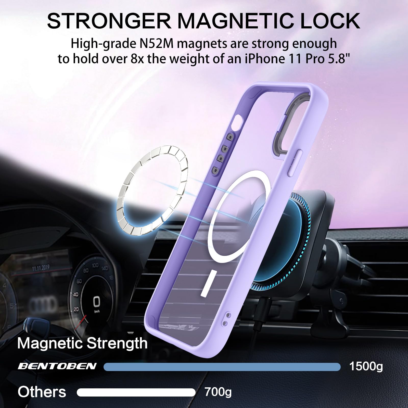 BENTOBEN for iPhone 11 Pro Case 2019 [Compatible with Magsafe] Translucent Matte Magnetic Phone Case iPhone 11 Pro 5.8" Slim Thin Shockproof Bumper Women Men Protective Cases Cover, Black