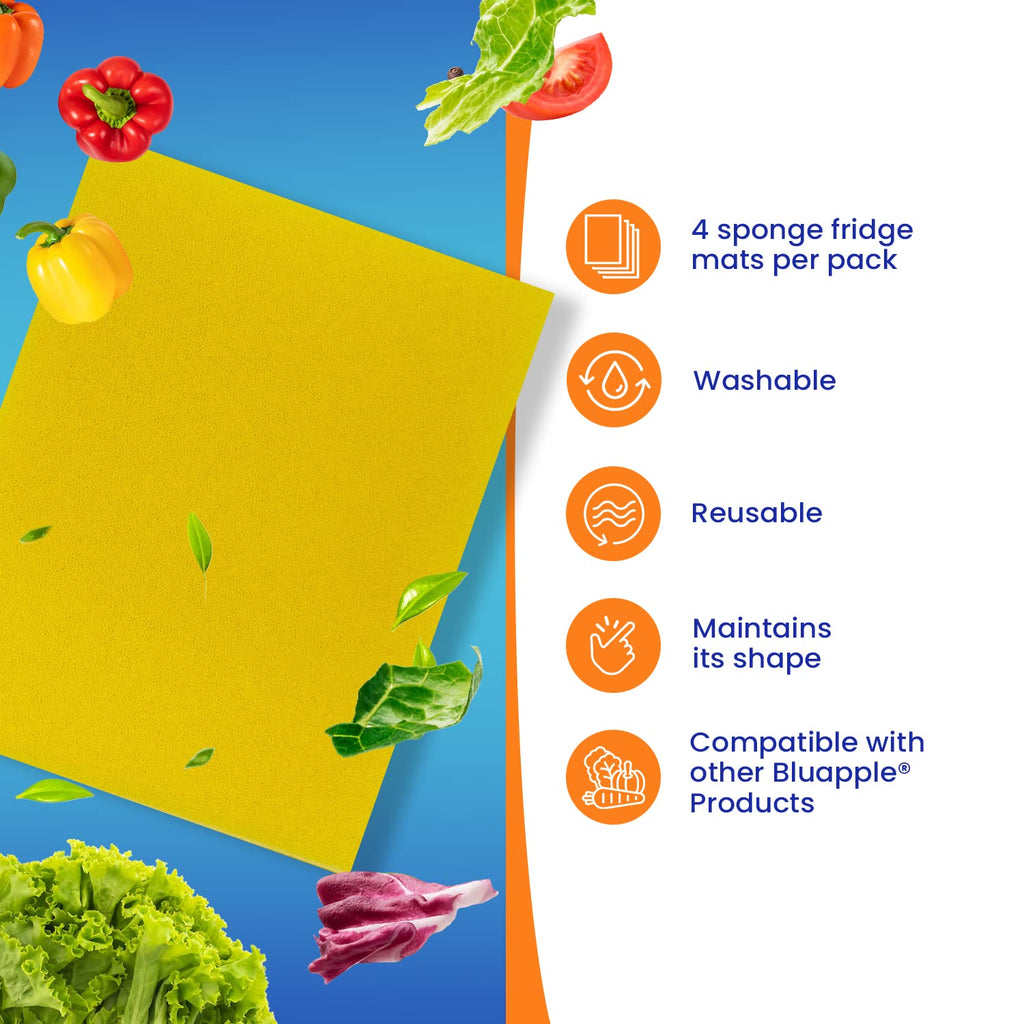 Bluapple FreshMats, Refrigerator Bin Liner, Fridge Drawer Mats, Crisper Life Extender Liner Keeps Produce Fresh Longer, Anti-Bruising, for Air Circulation, Washable & Reusable (4-Mats, 12x15, Black)