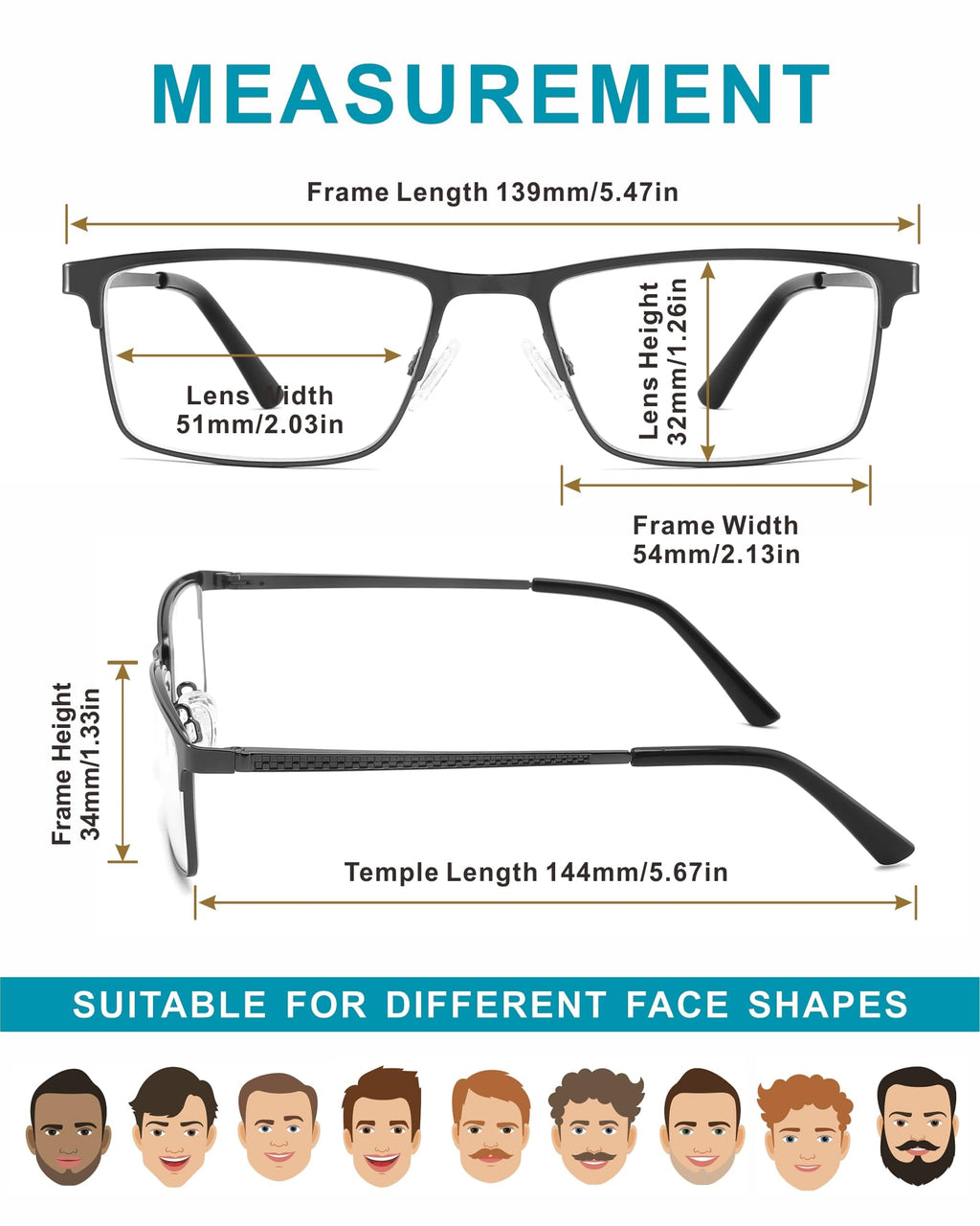 acavefox 3 Pack Blue Light Blocking Reading Glasses Men's Readers 1.0-4.0 | Accurate 1.0 Magnification, Anti UV, Lightweight and Sturdy, Metal Full Frame, Spring Hinge Eyeglasses