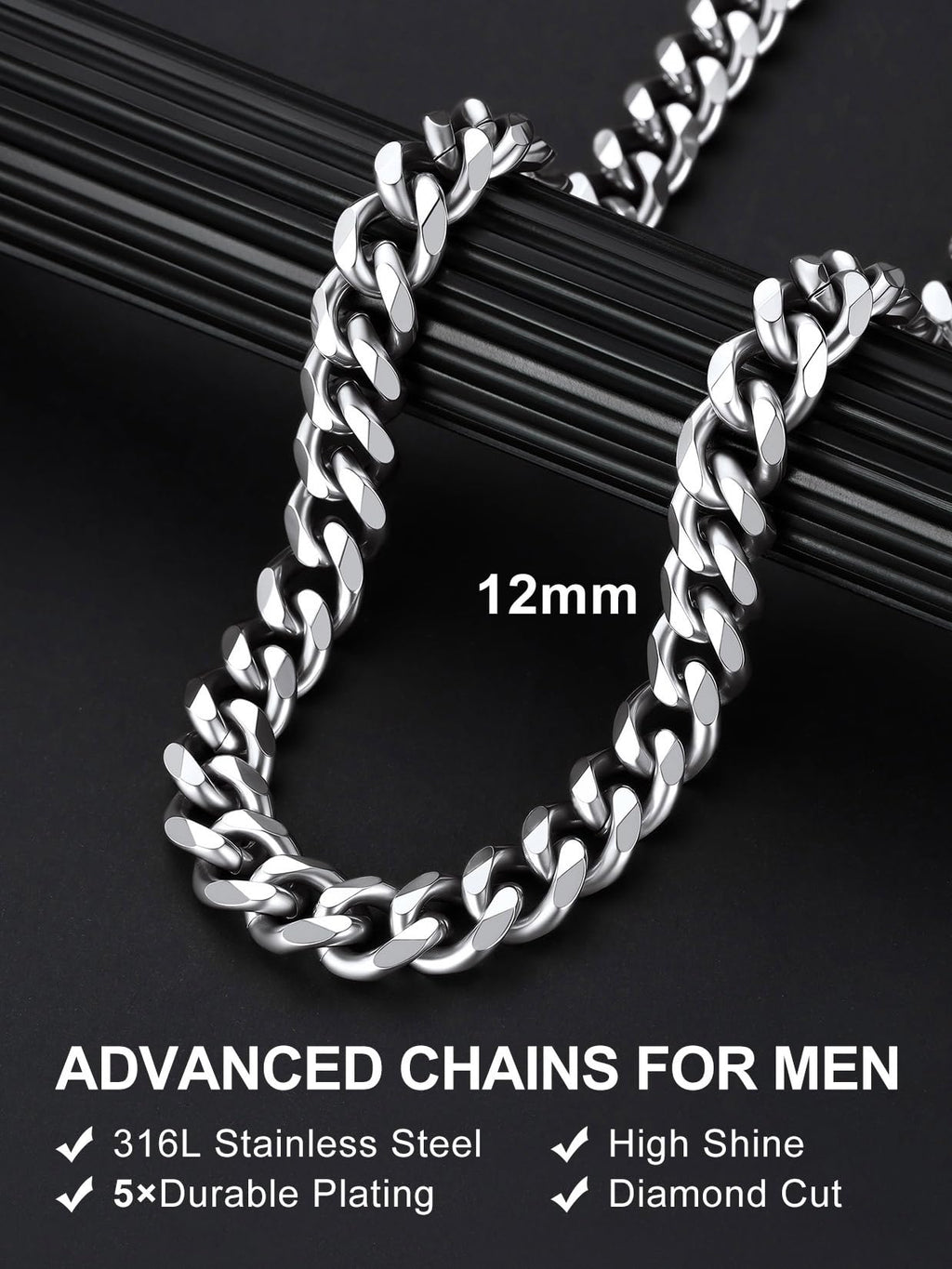 Suplight Cuban Link Chain for Men Women, 18K Gold Plated/Stainless Steel Black Miami Curb Cuban Chain Necklace, 3/6/9/12 mm 14-30 Inch Hip Hop Mens Jewelry, Send Gift Box