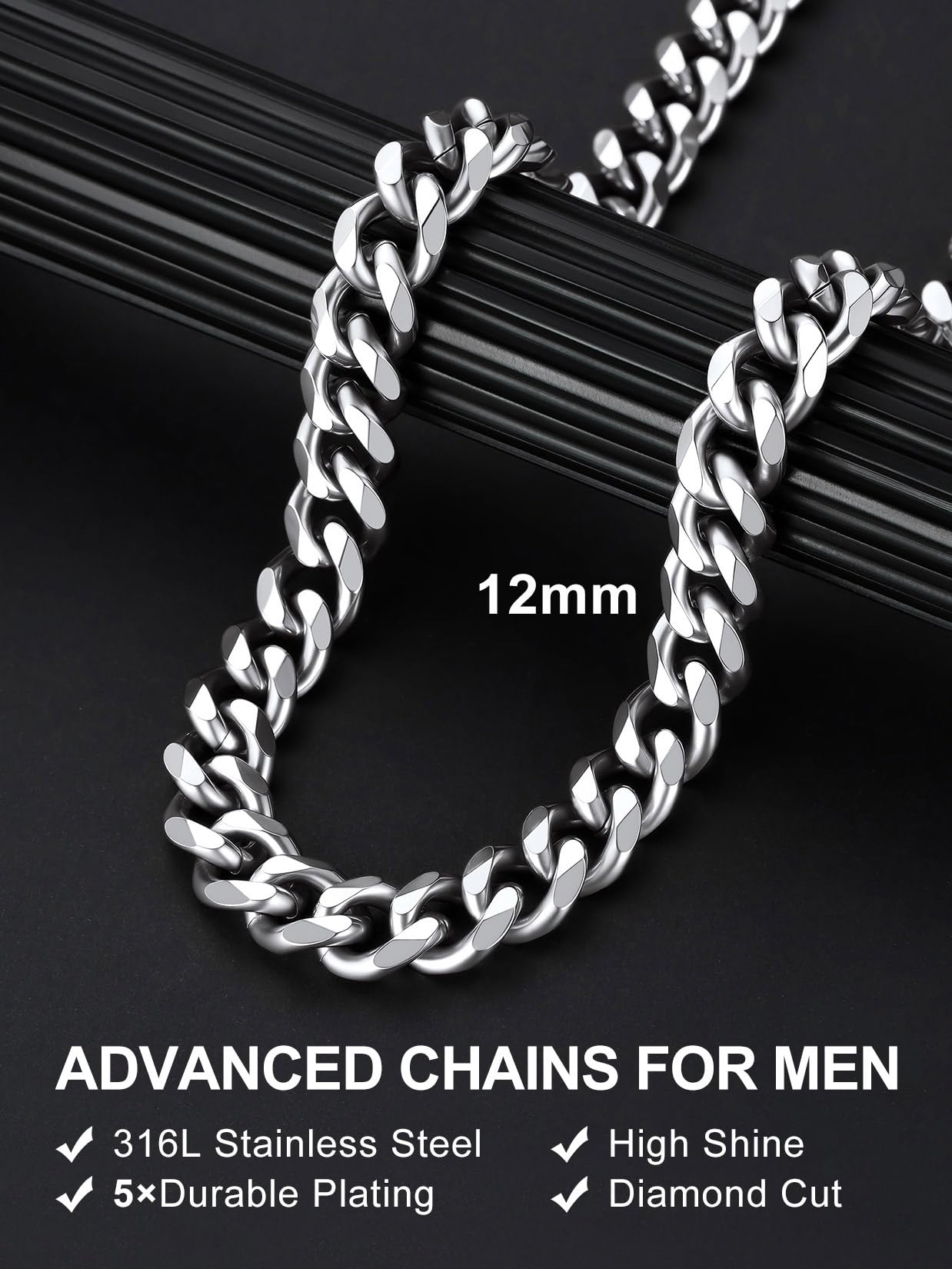 Suplight Cuban Link Chain for Men Women, 18K Gold Plated/Stainless Steel Black Miami Curb Cuban Chain Necklace, 3/6/9/12 mm 14-30 Inch Hip Hop Mens Jewelry, Send Gift Box