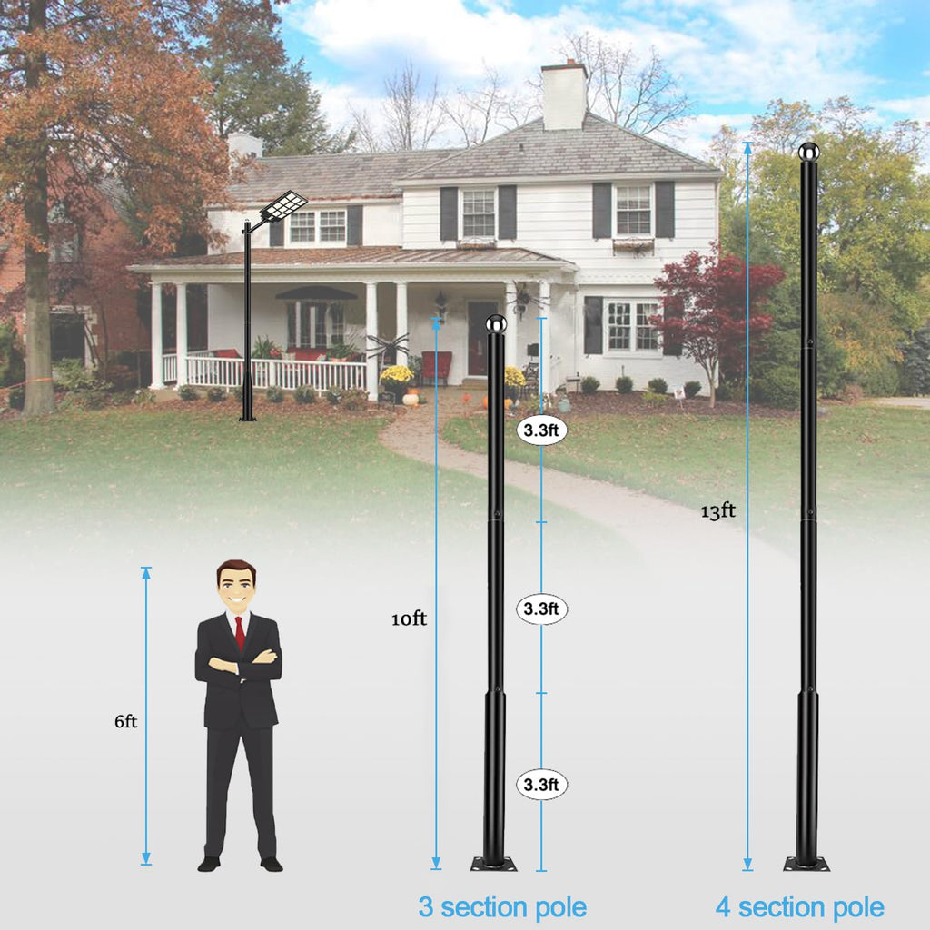 Outdoor Light Pole with Fillable Base, 8ft Cast Iron Lamp Post, 5-Section Heavy Duty Adjustable Pole for Garden, Yard, Pathway & Parking Lot, Portable Sand/Water Box Street Light Stand
