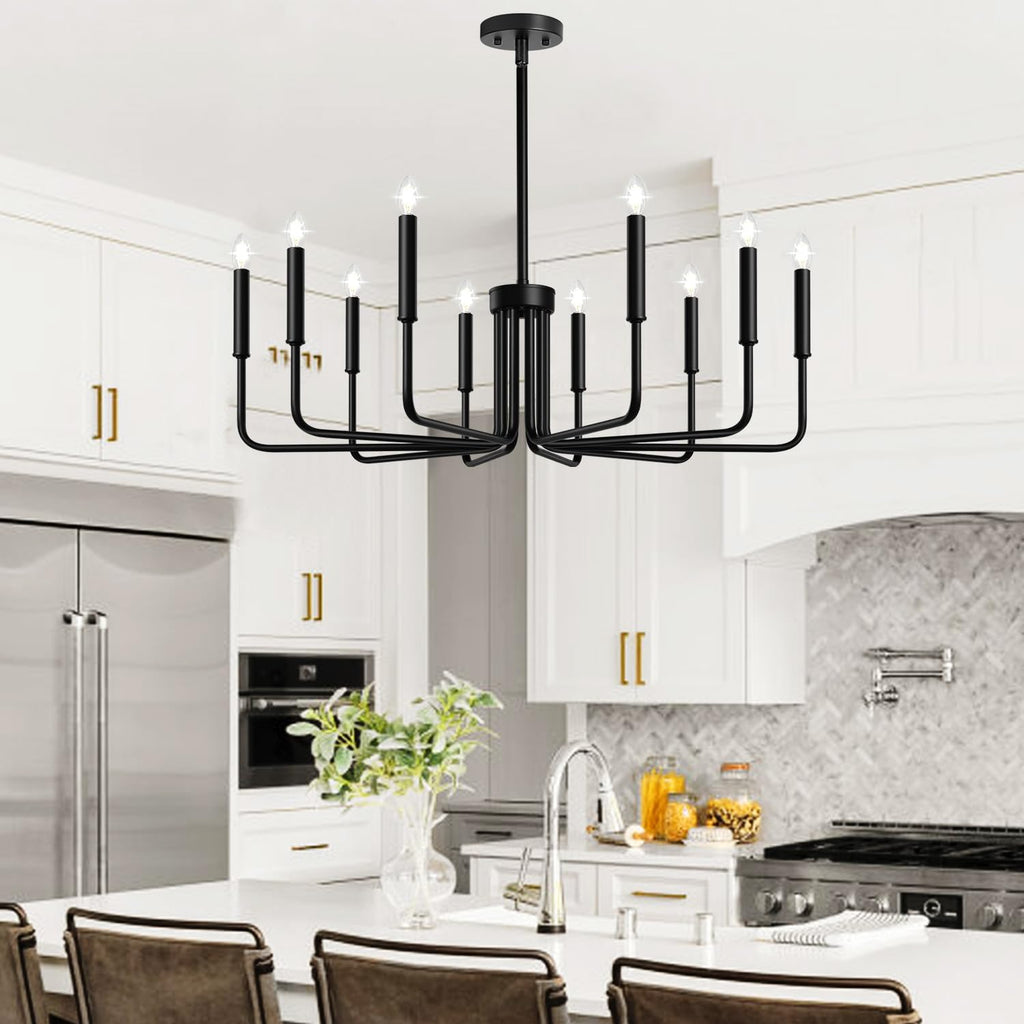 Rustic Black Chandelier, 6-Light Antique Farmhouse Chandelier for Dining Room Lighting Fixtures, Vintage Candle Pendant Light Fixtures Chandeliers for Dining Room Bedroom, Foyer and Living Room