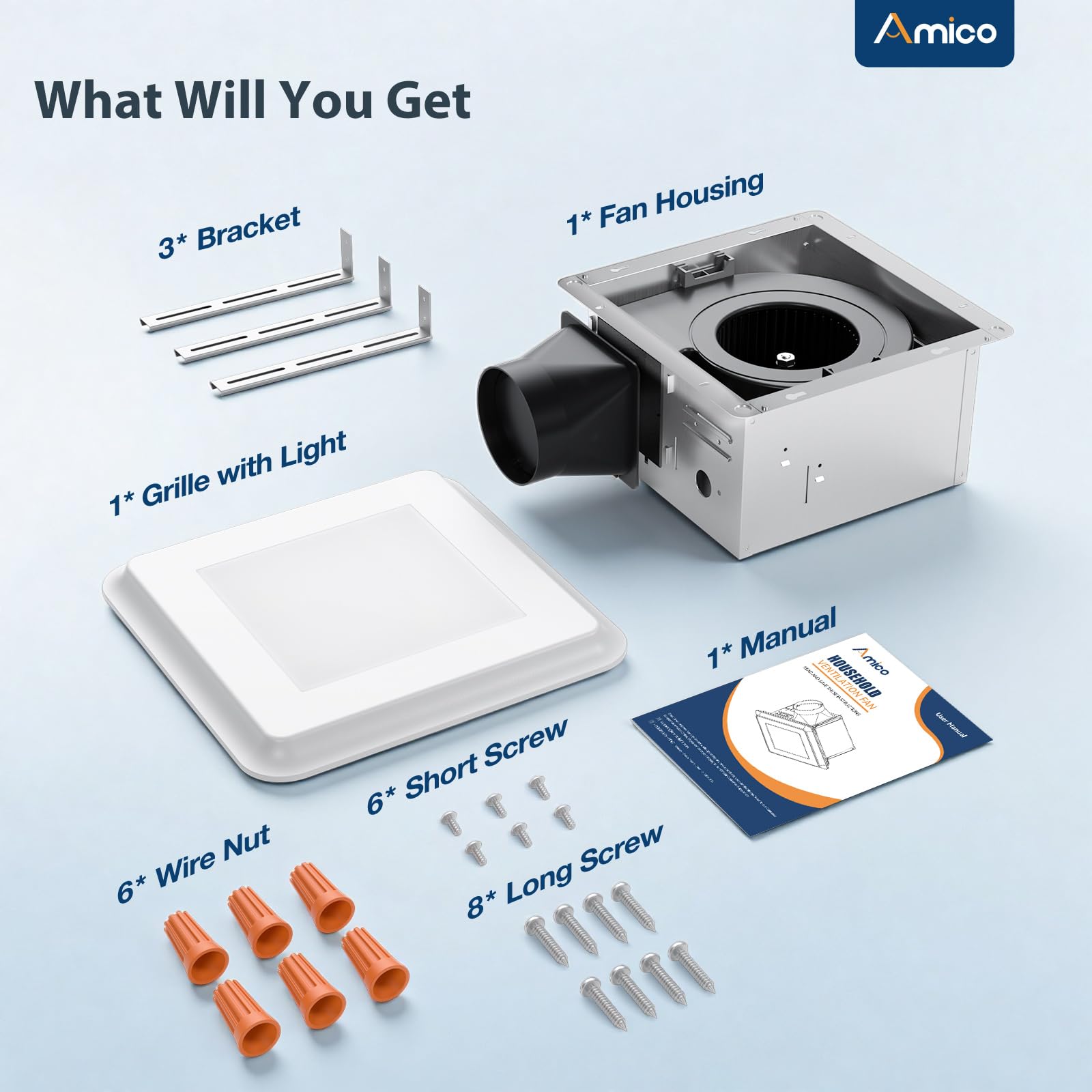 Amico Bathroom Exhaust Fan, 1.0 Sones, 80 CFM, Low Noise, Ceiling Mounted Retrofit Ventilation Fans, 4 Inch Duct, No Attic Access Needed- UL Certified