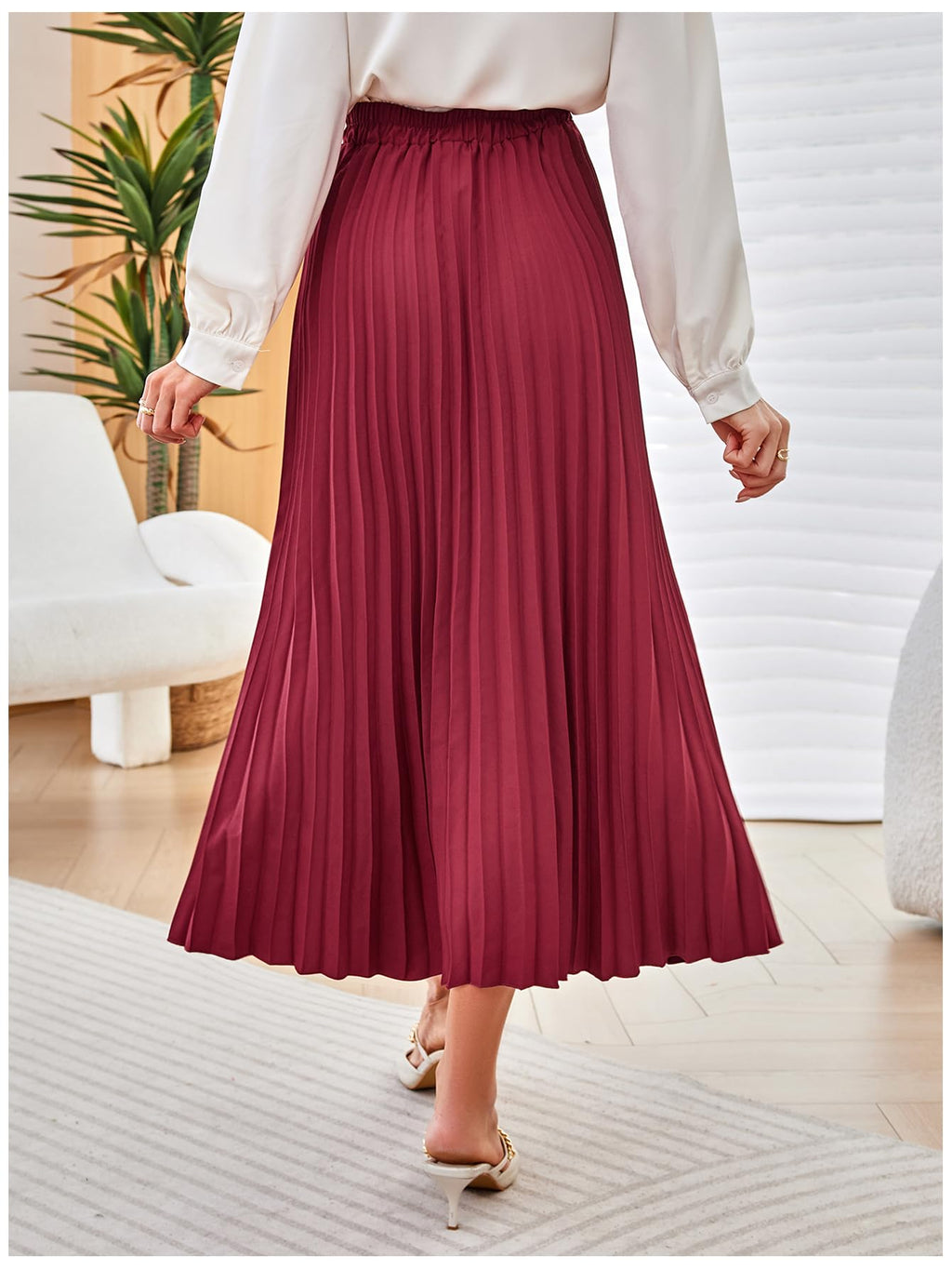 SweatyRocks Women's Casual Solid Longline Pleated Long Skirt
