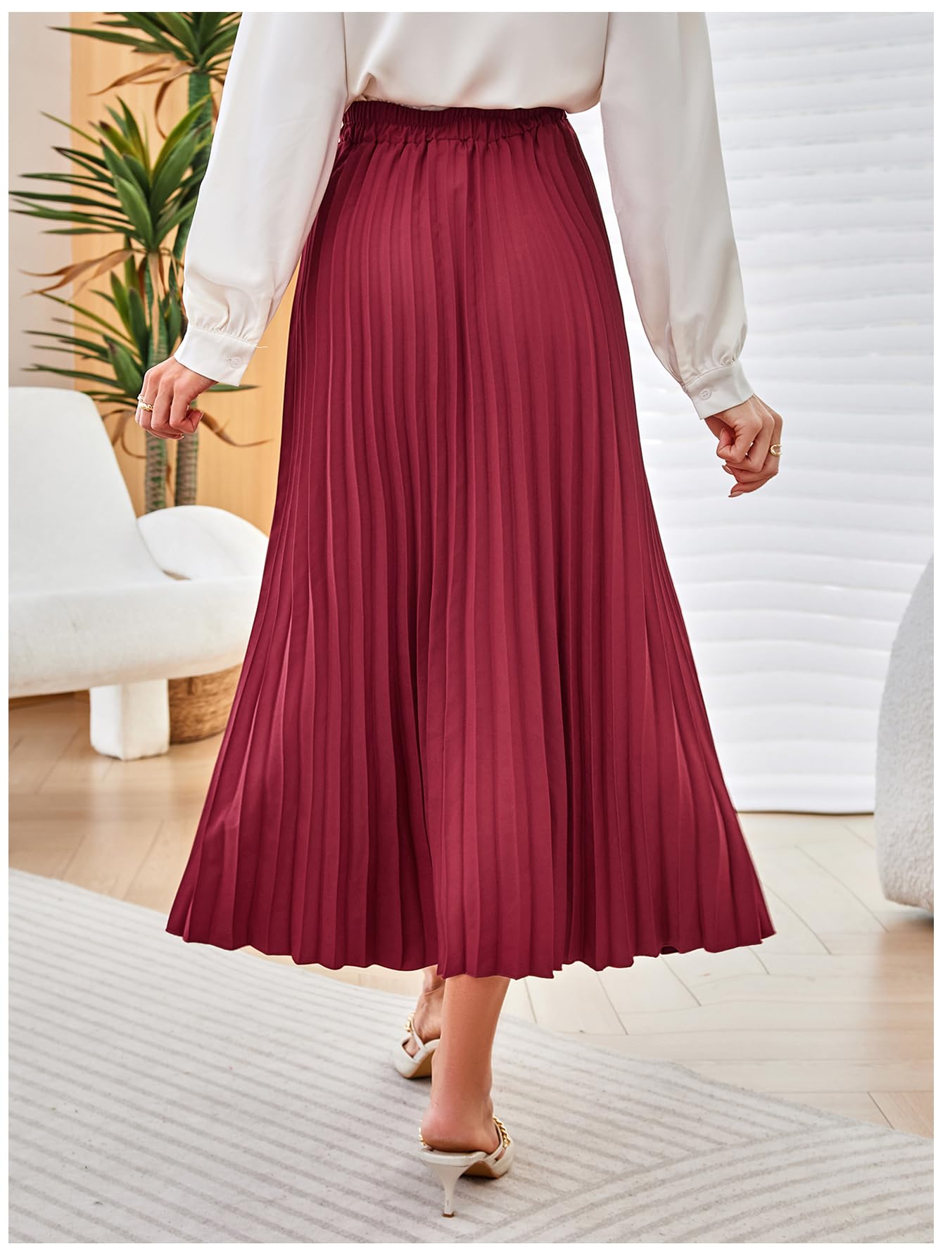 SweatyRocks Women's Casual Solid Longline Pleated Long Skirt
