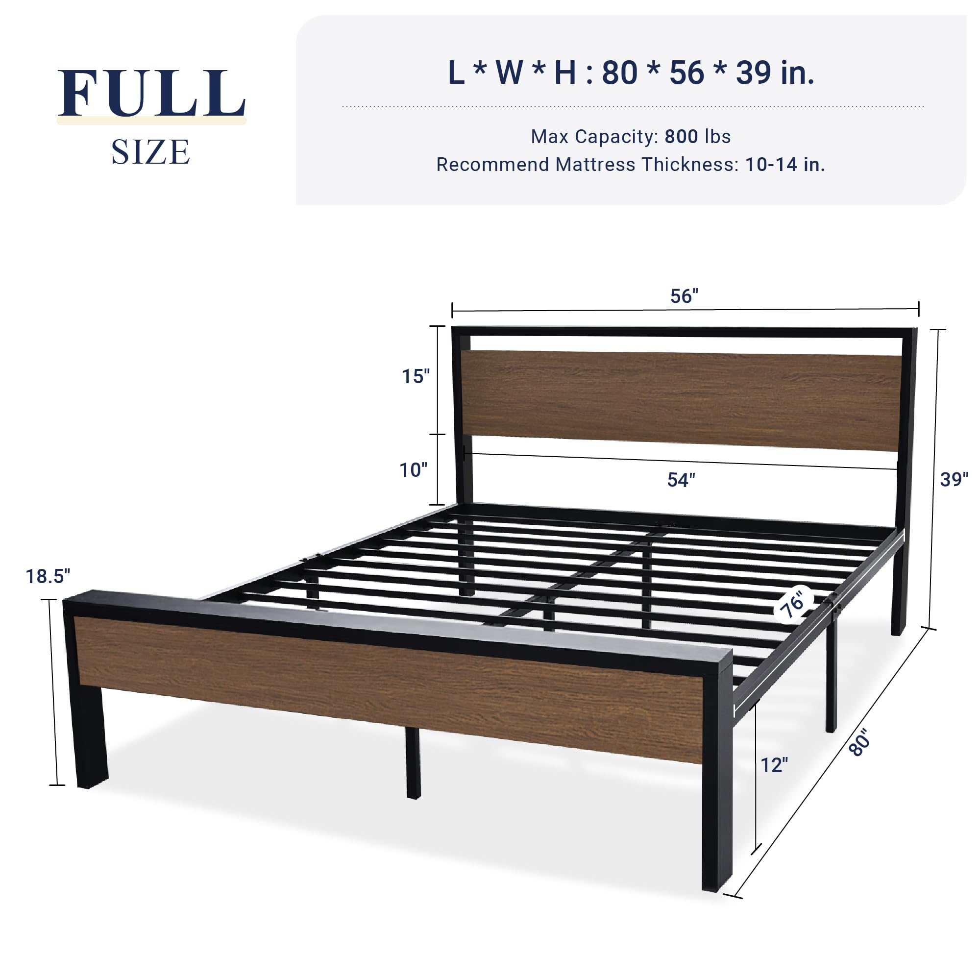 Allewie Twin Size Platform Bed Frame with Wooden Headboard and Footboard, Heavy Duty Metal Slats Support, No Box Spring Needed, Under-Bed Storage, Noise Free, Easy Assembly, Black Oak