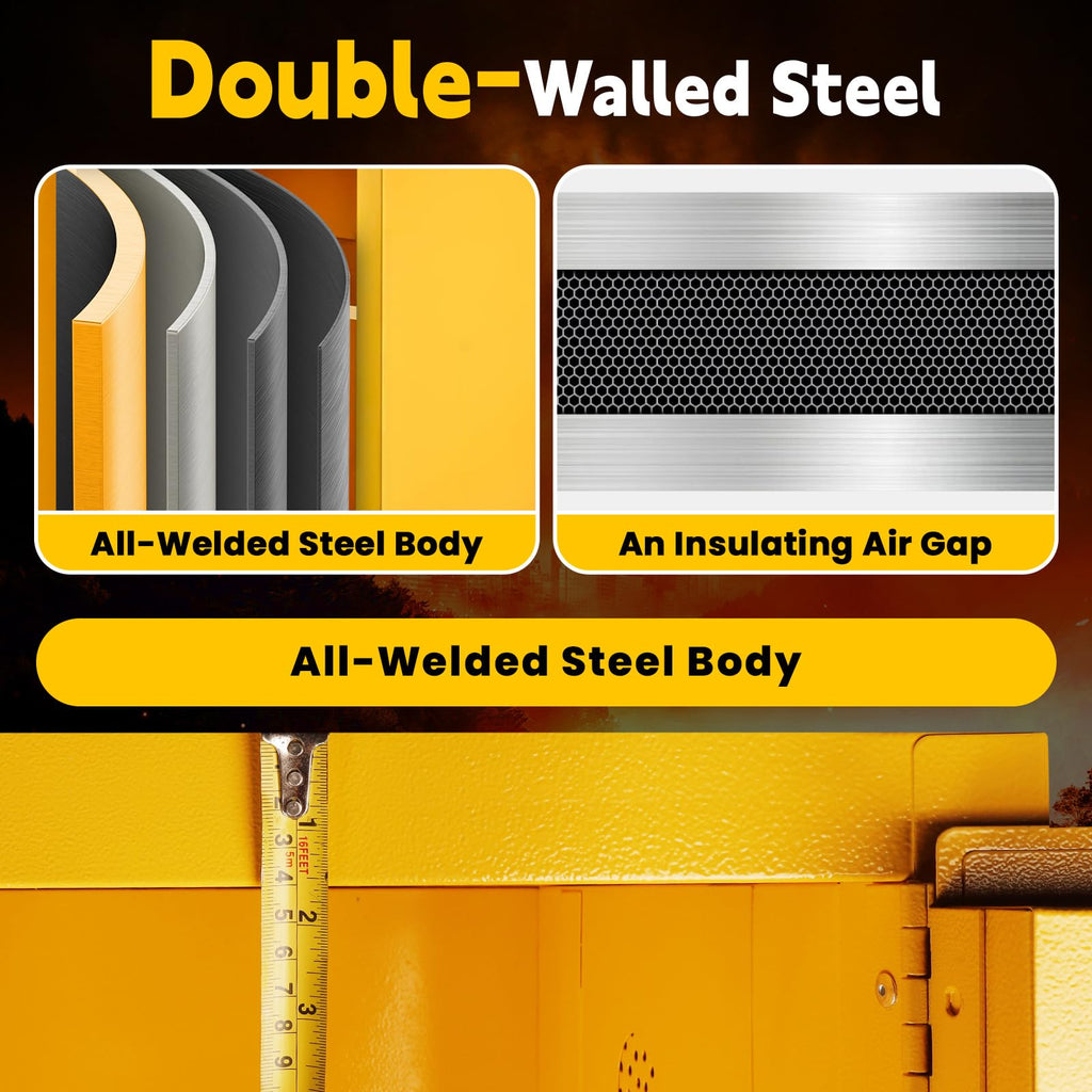 16 Gallon Flammable Storage Cabinet 18"x18"x23", Galvanized Steel, Flammable Safety Cabinet with Adjustable Shelf, for Industrial and Home Use, Yellow