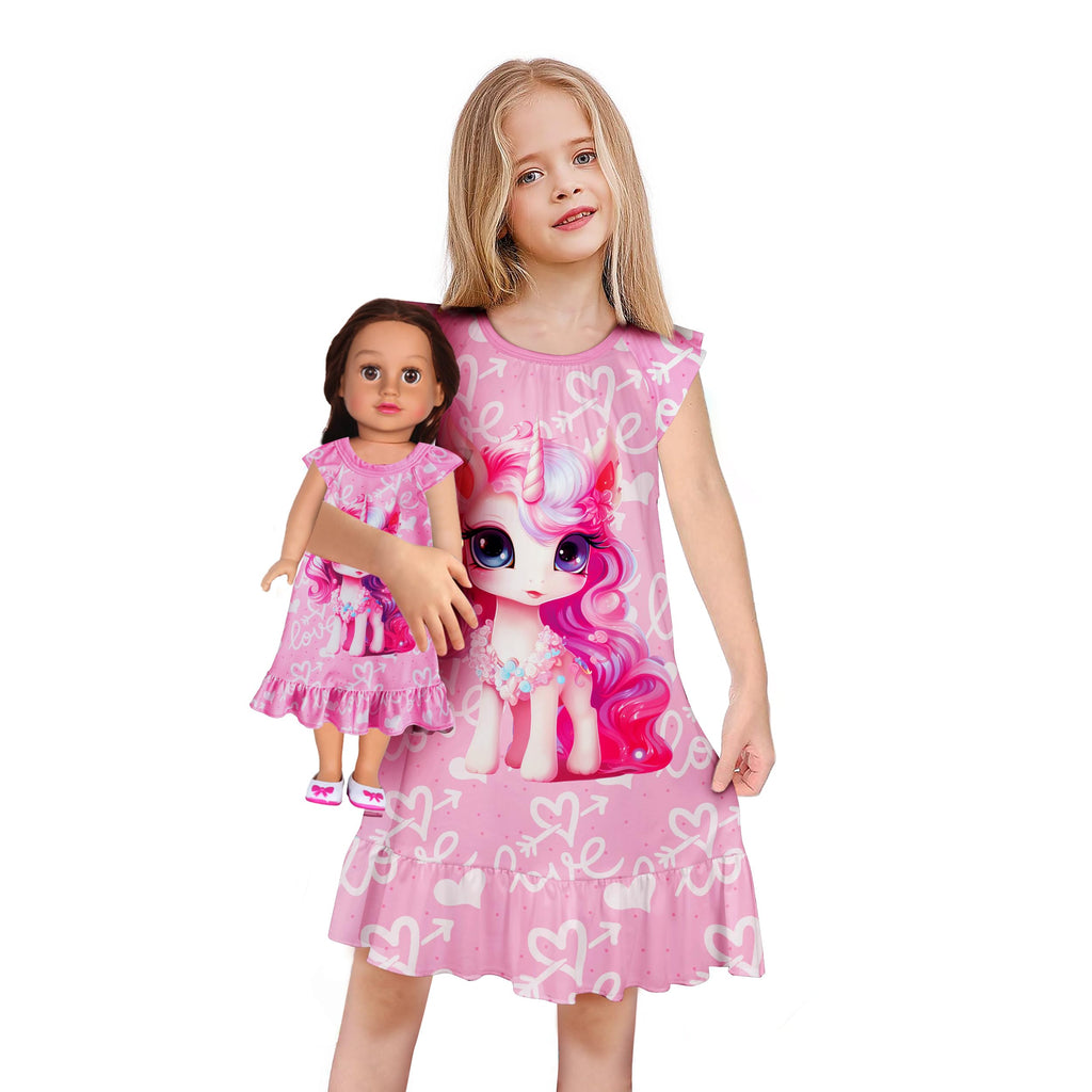 LQSZ Doll and Girl Matching Nightgown Outfit Pajamas Nightie Nightgown for Girls and Dolls Clothes