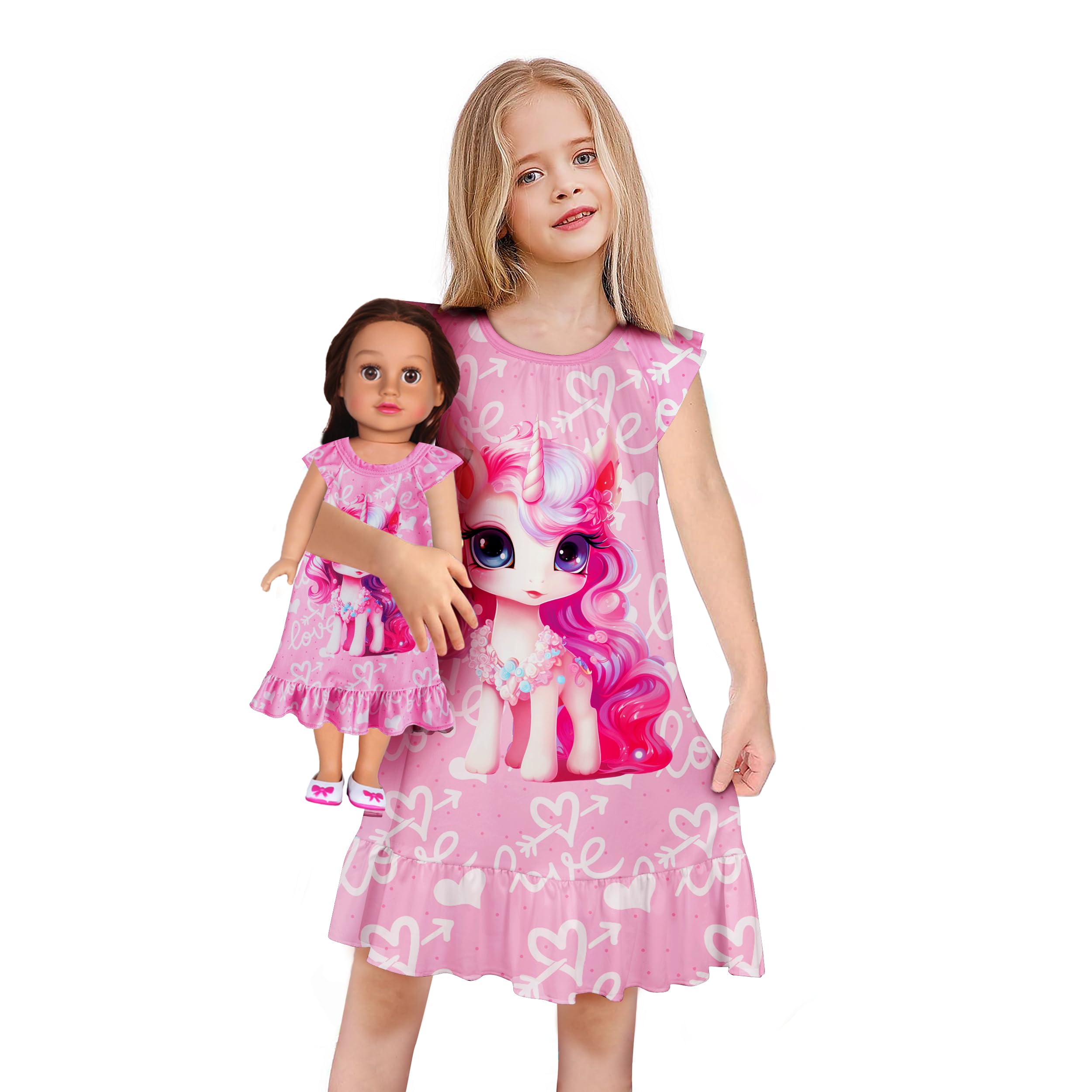LQSZ Doll and Girl Matching Nightgown Outfit Pajamas Nightie Nightgown for Girls and Dolls Clothes